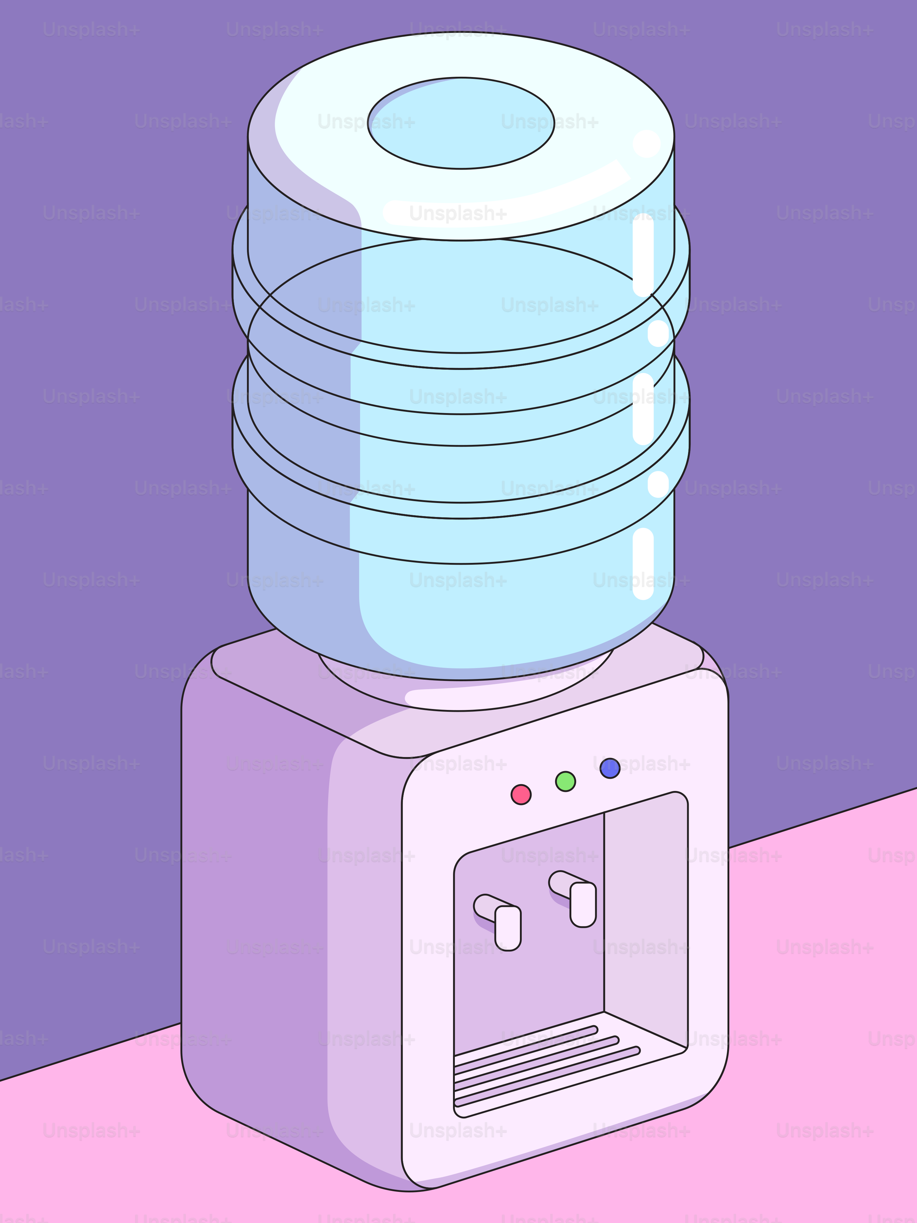 A pastel water cooler with a full bottle.