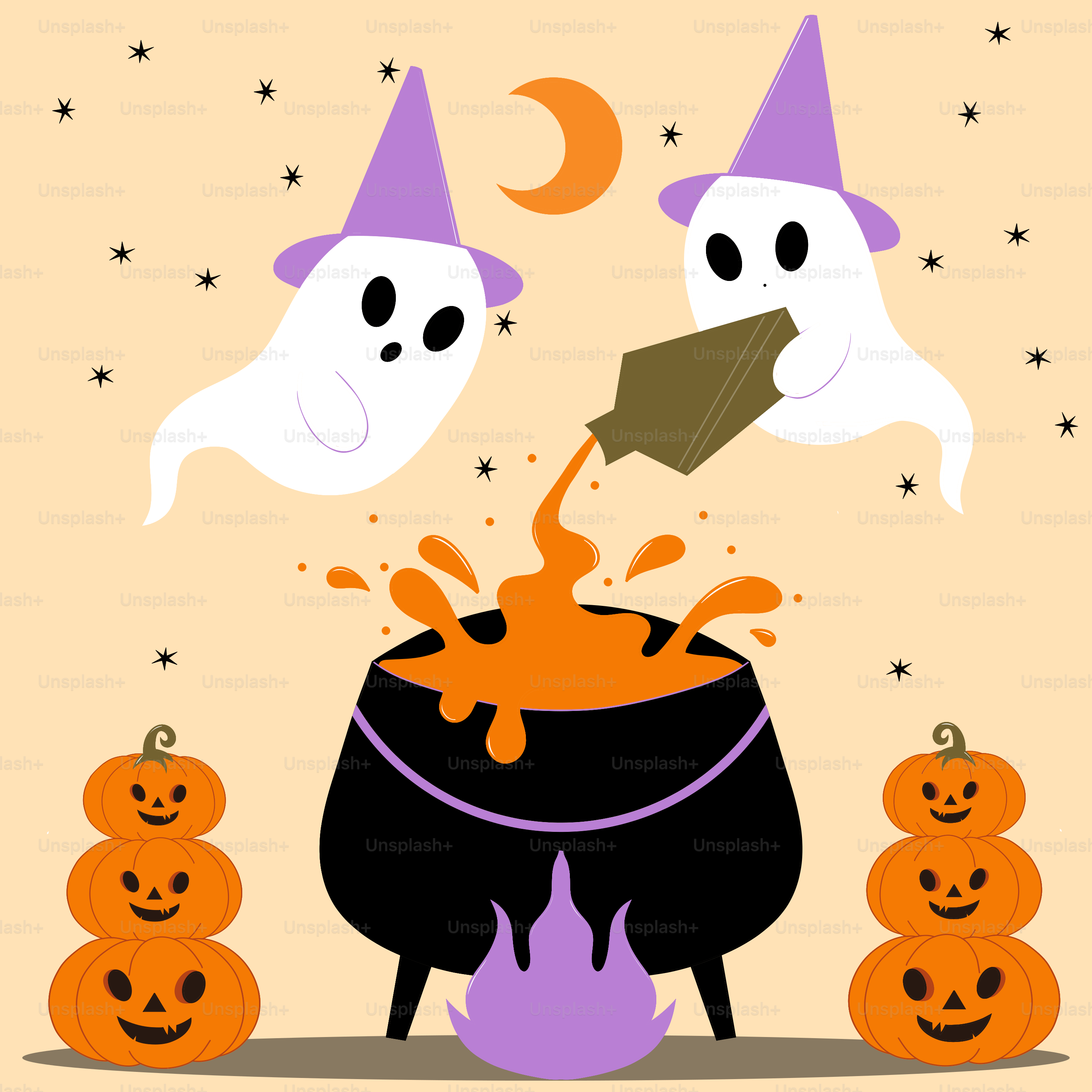 Due fantasmi che preparano una pozione in un calderone