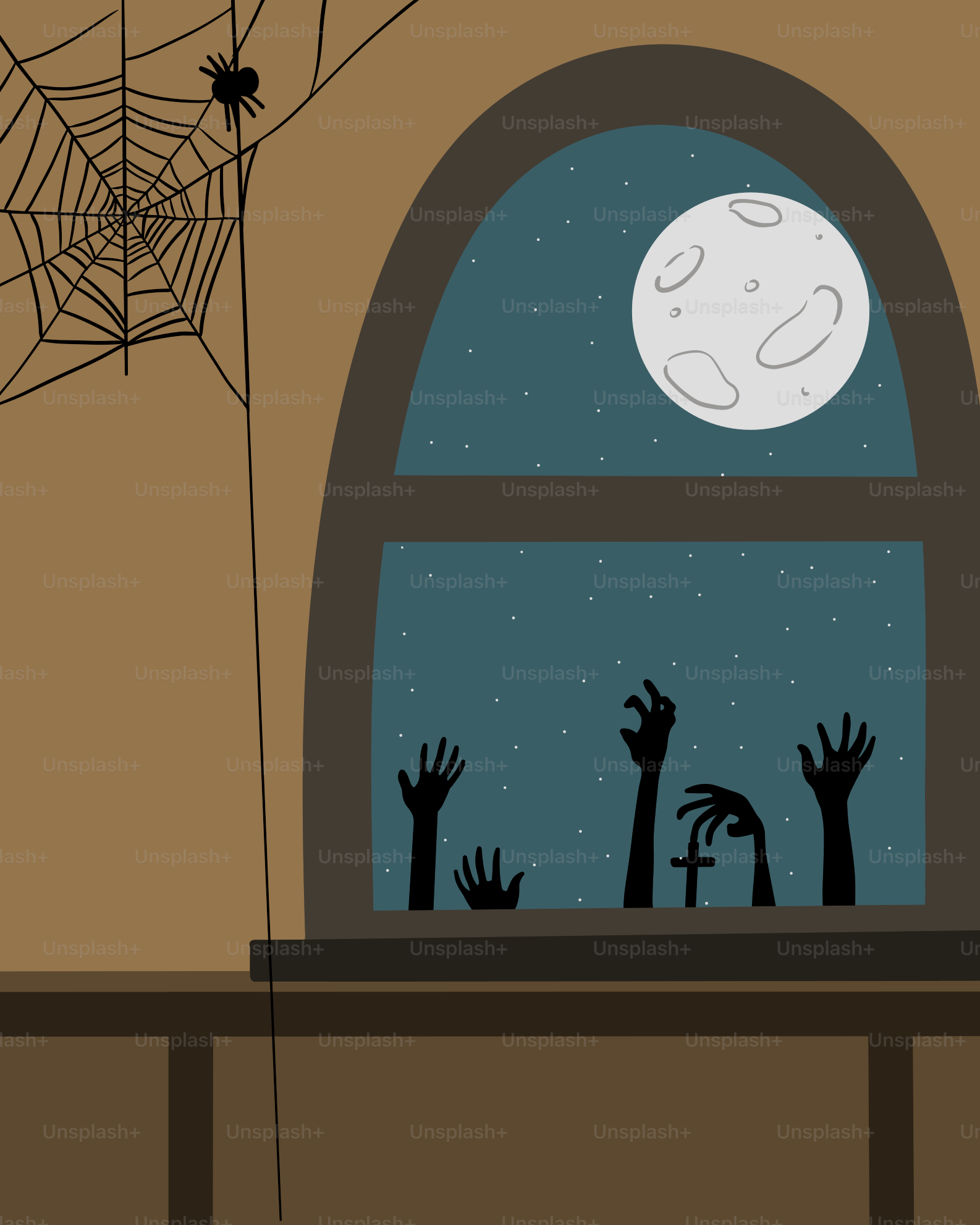 Scène d’halloween effrayante avec des zombies atteignant par la fenêtre