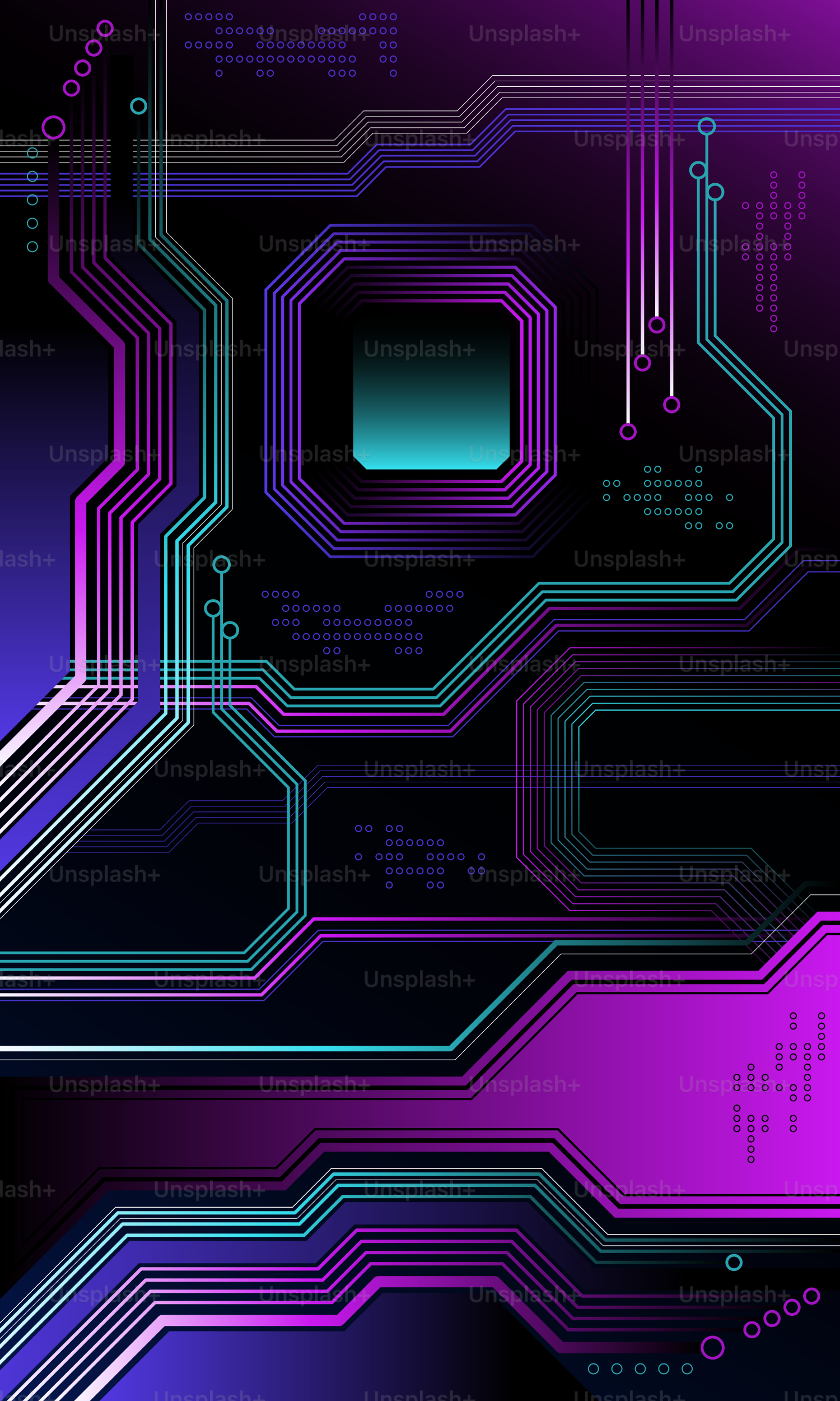 Abstract futuristic circuit board with neon lights