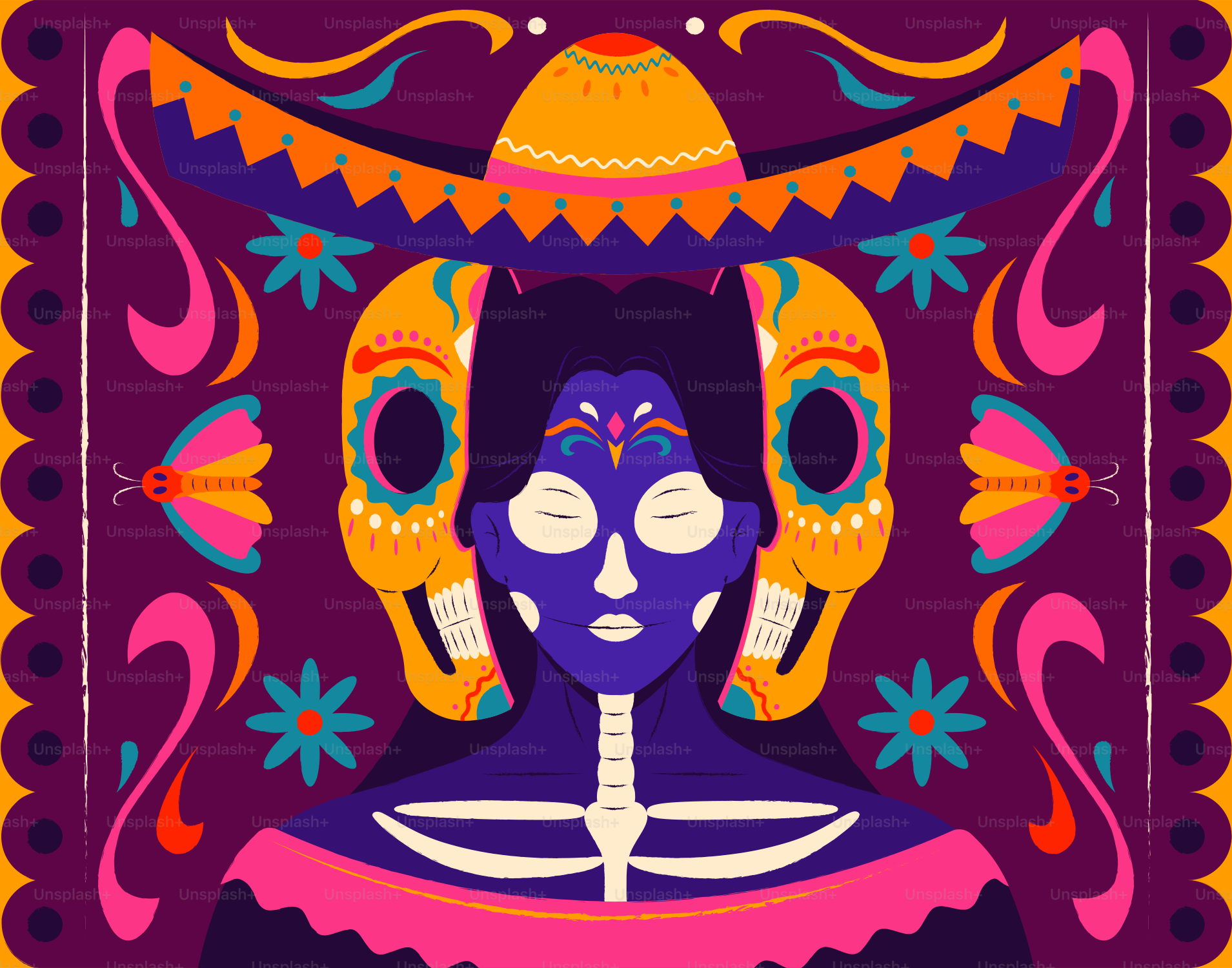 Dia de los muertos skull and skeleton art