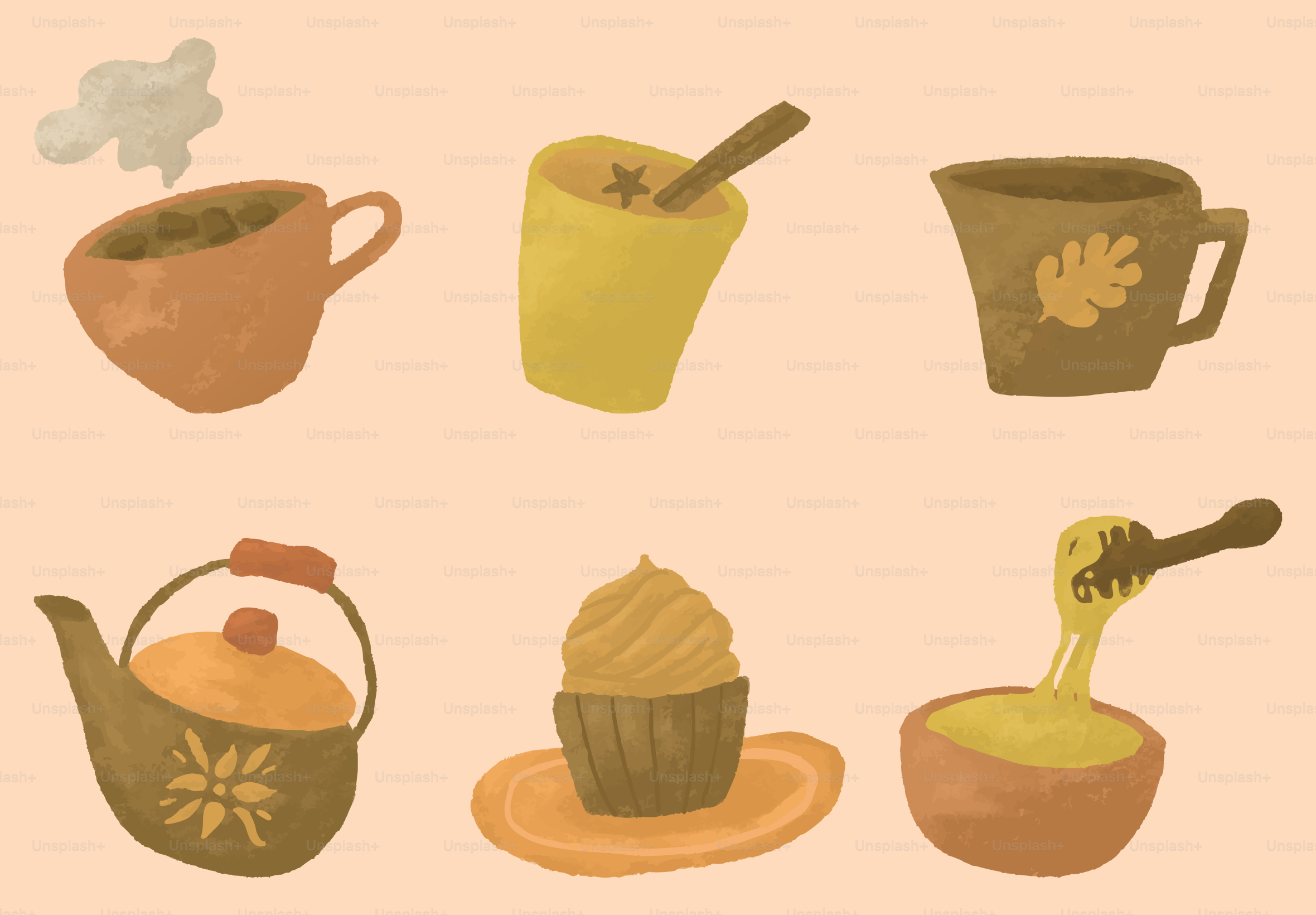 Autumnal drinks and treats with tea, coffee, and honey.