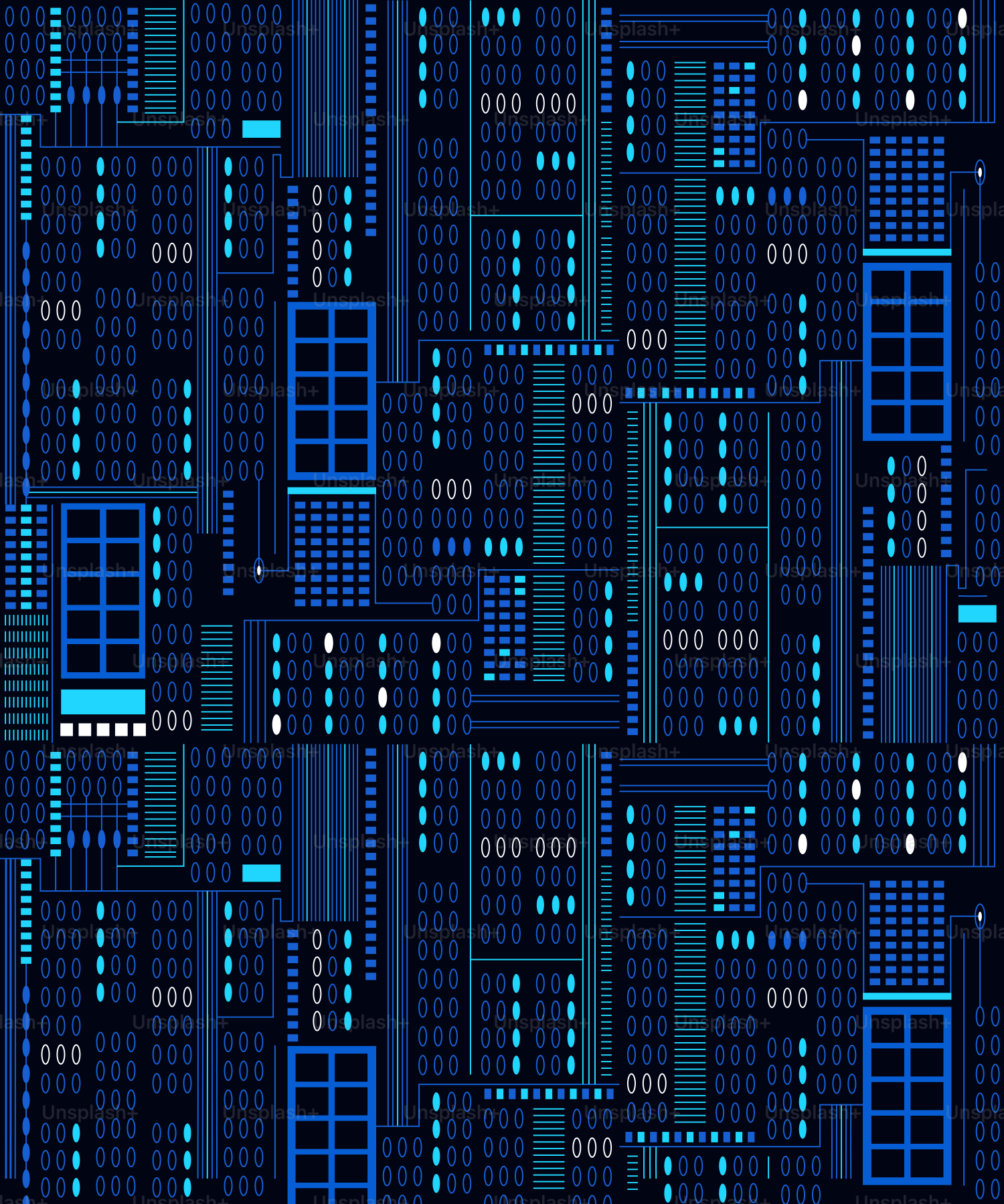 Abstrakte blaue Stadtlandschaft mit leuchtenden Fenstern