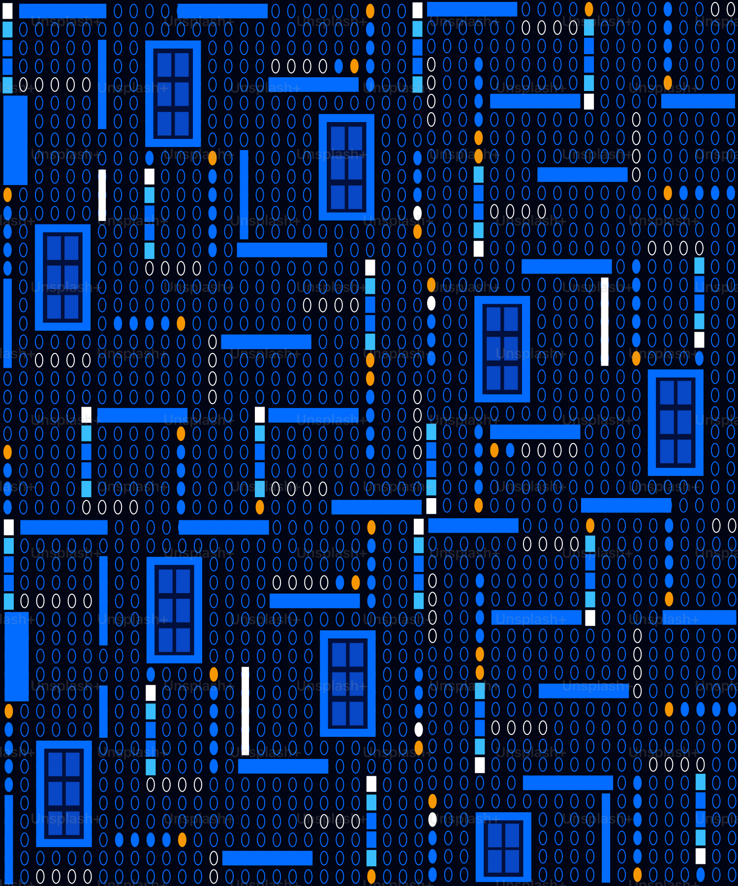 窓と窓が描かれた抽象的な青いデジタルパターン