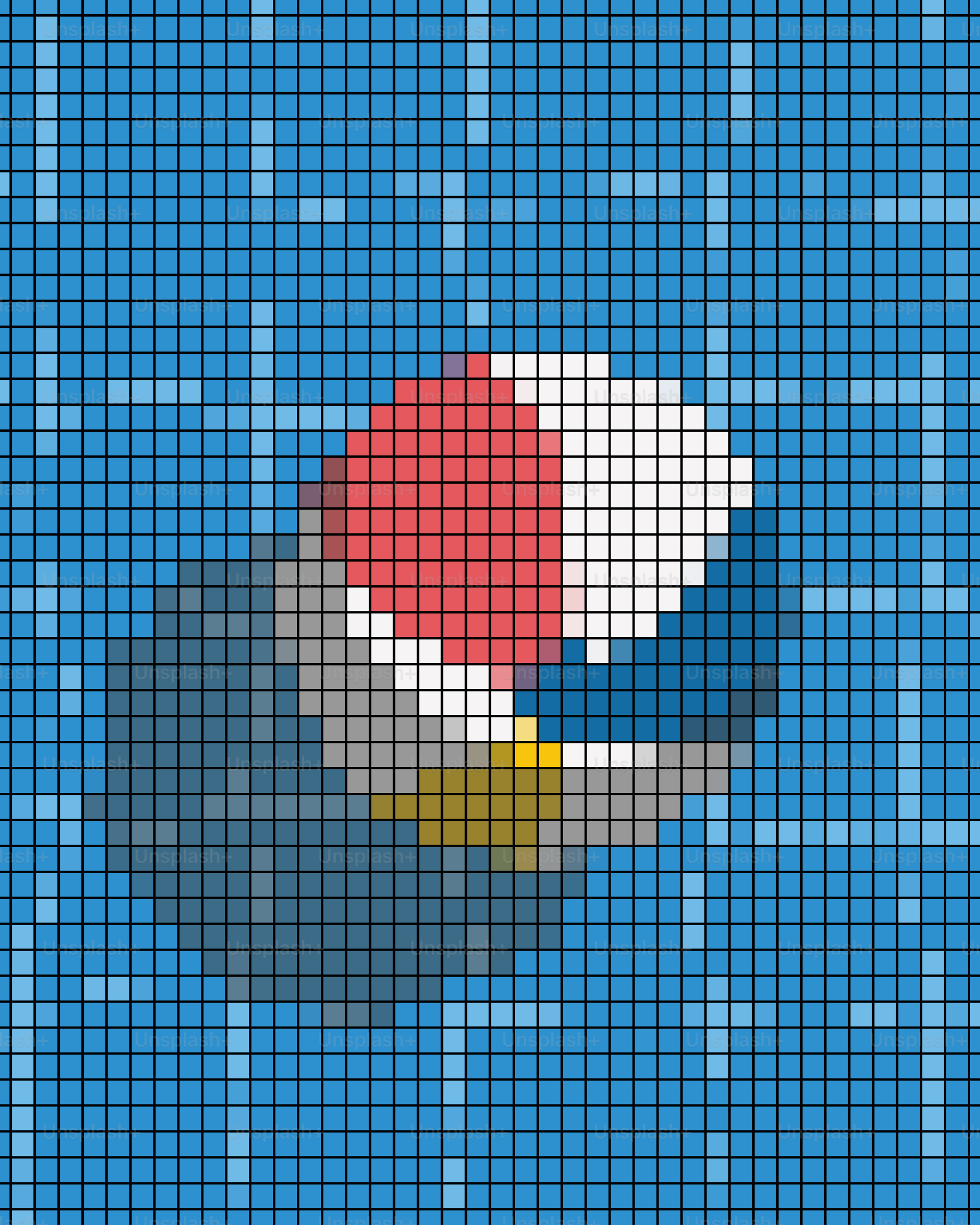 Balón de playa pixelado flotando en agua azul