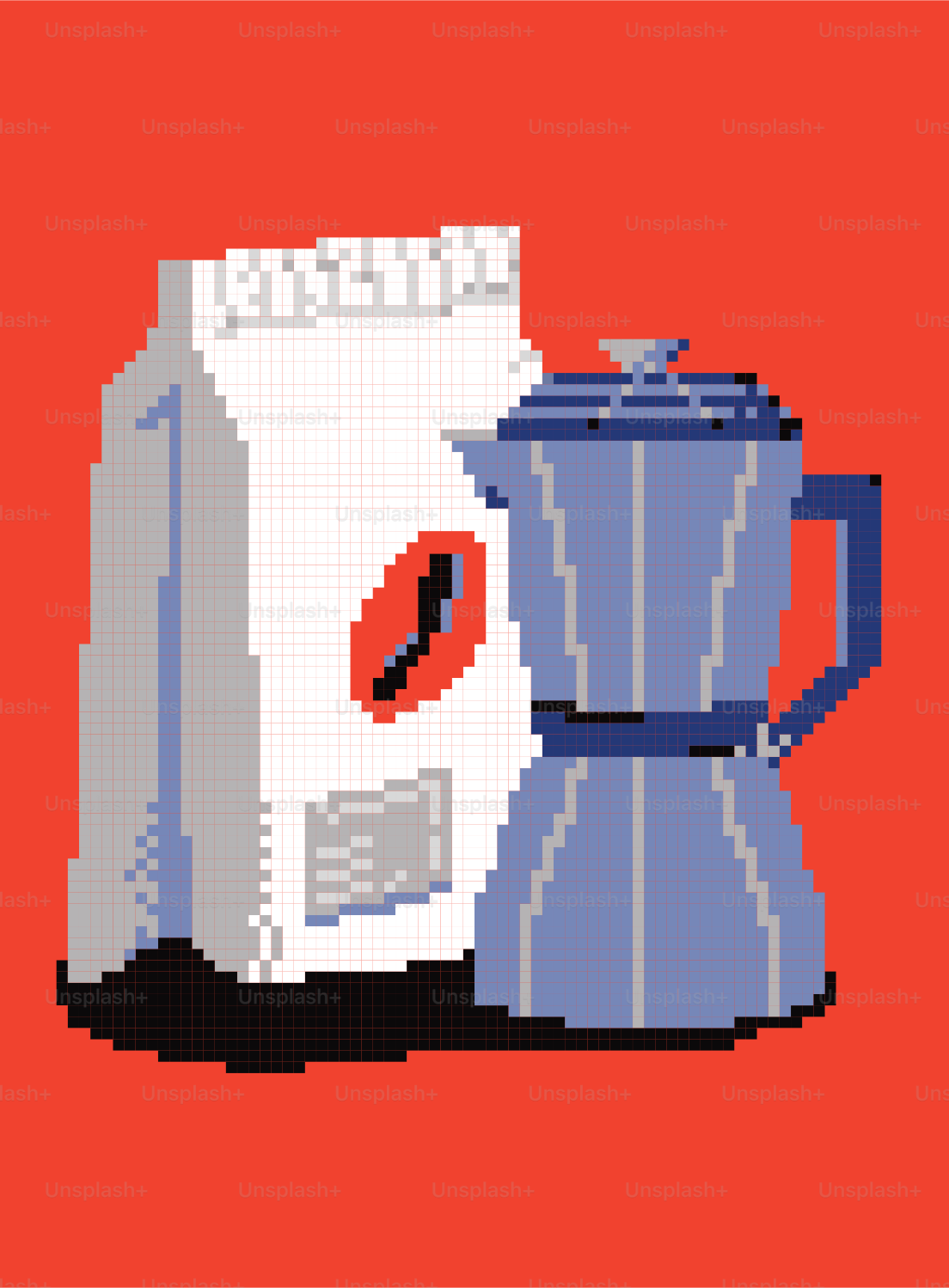 Bag of coffee beans next to a moka pot.
