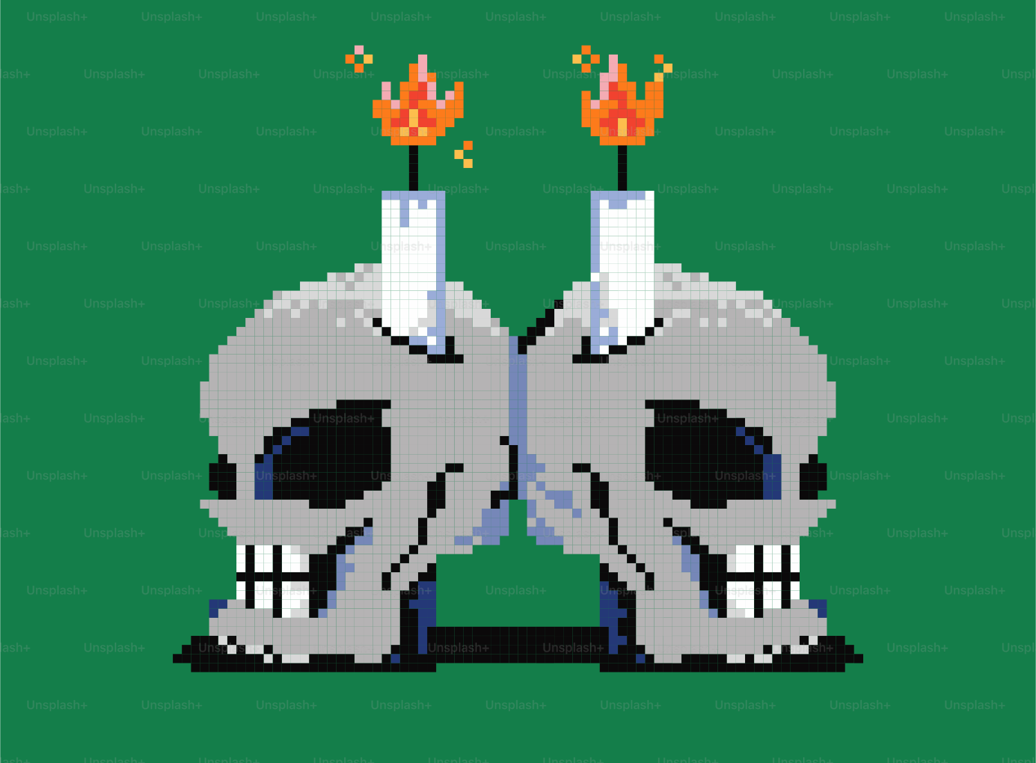 Dos calaveras pixeladas con velas encendidas sobre fondo verde vector –  Imagen de Arte en Unsplash, image size:3000x2209