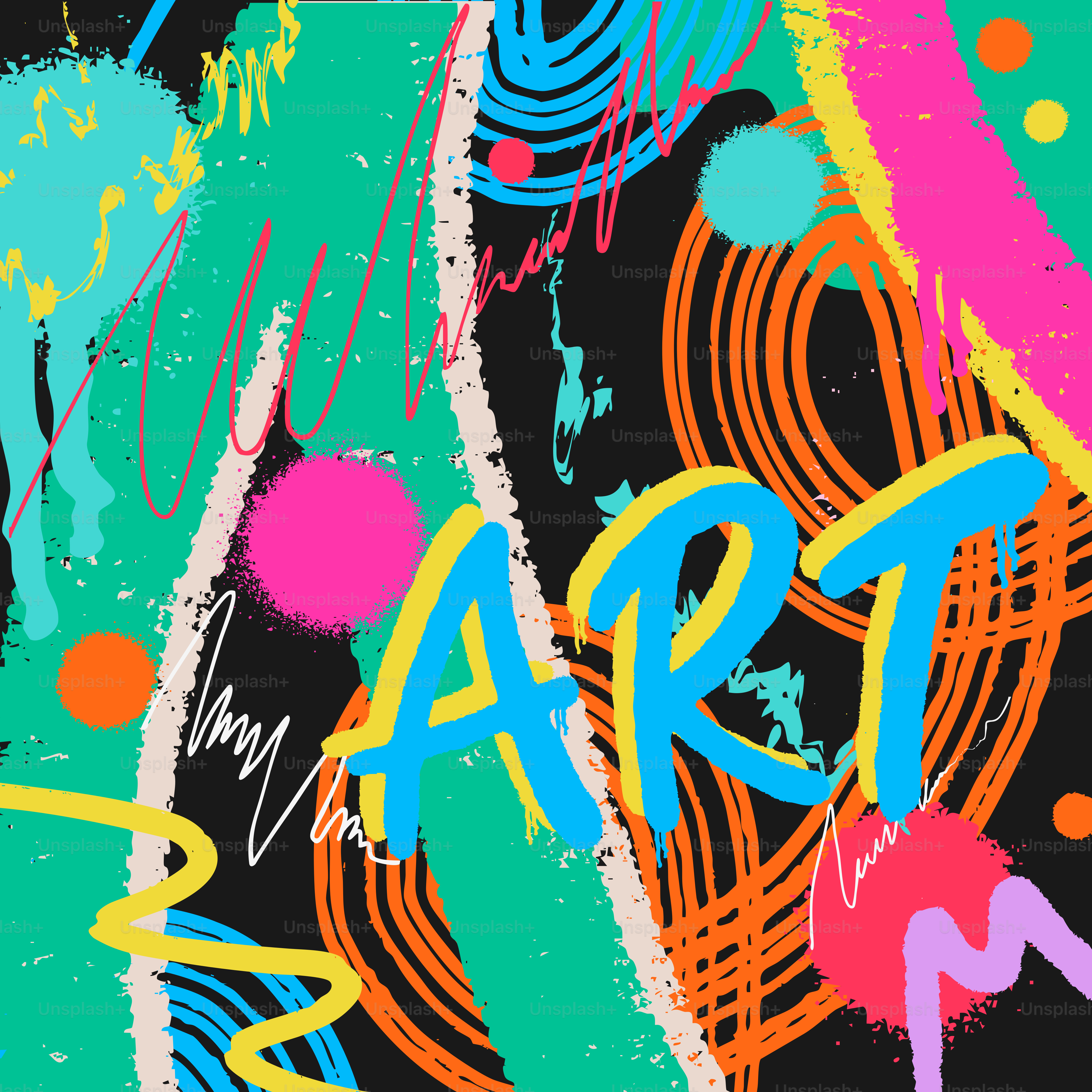 Bunte abstrakte Kunst mit dem Wort Kunst.