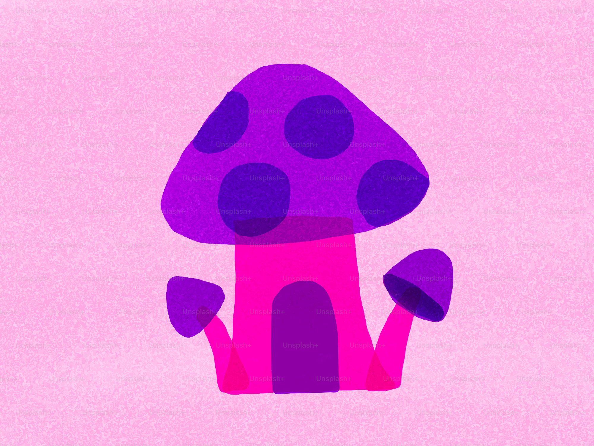 Une maison de champignons fantaisiste avec des taches violettes