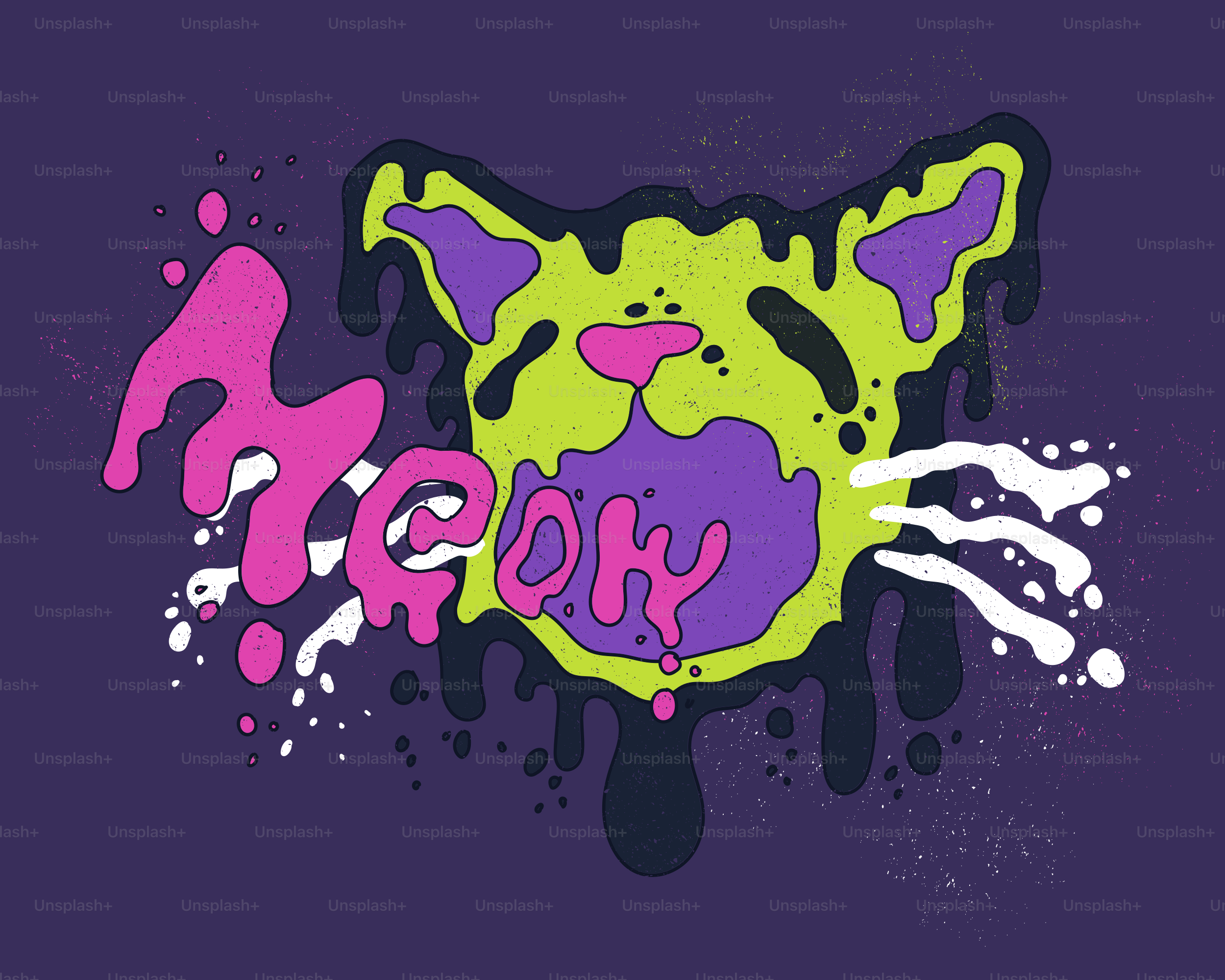 Wajah kucing gaya grafiti dengan cat yang menetes