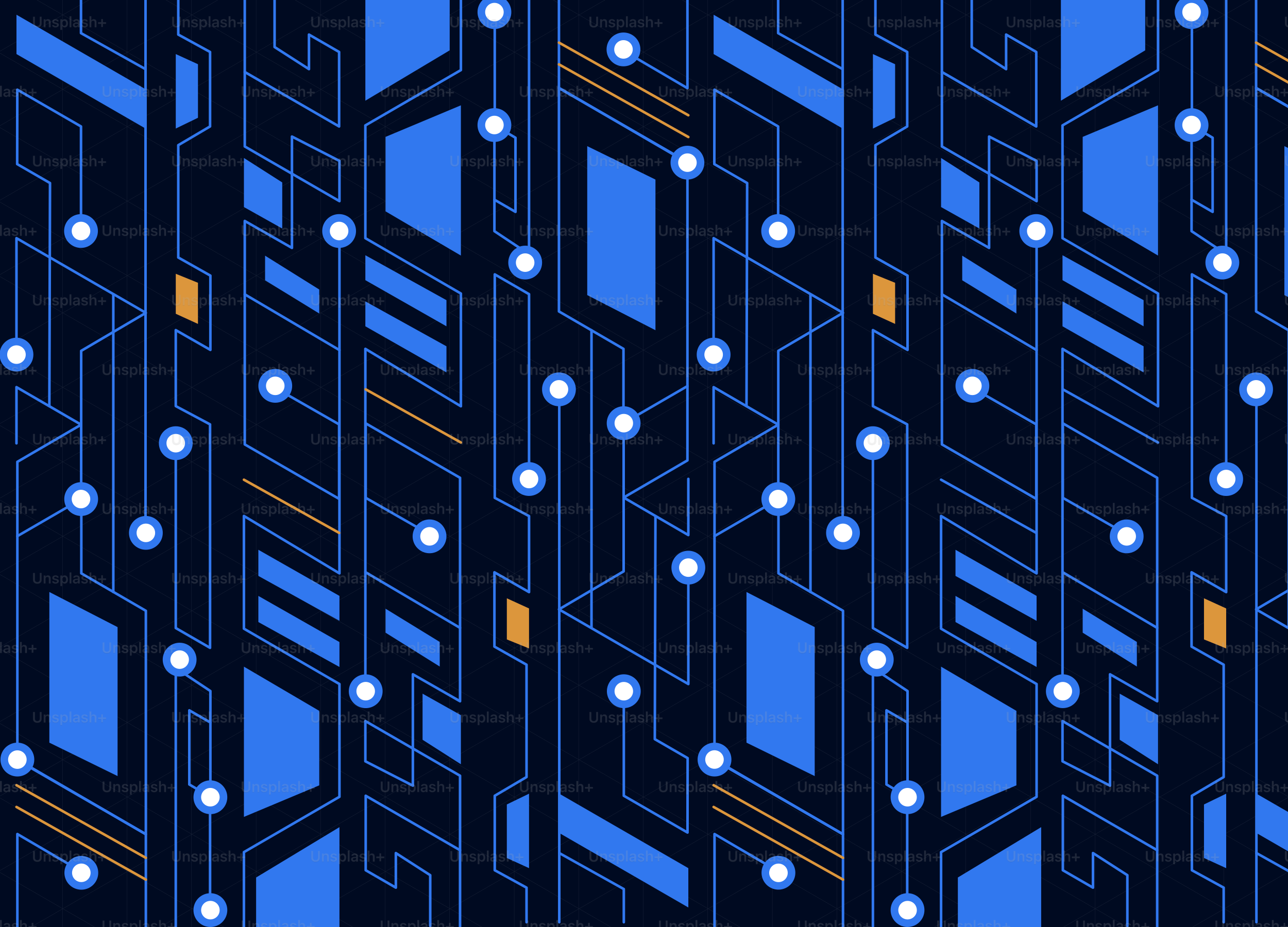 Pola digital geometris biru dan oranye abstrak