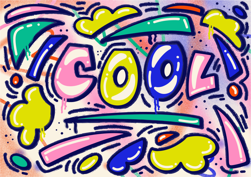 Bunte Graffiti-Kunst, die das Wort cool buchstabiert.