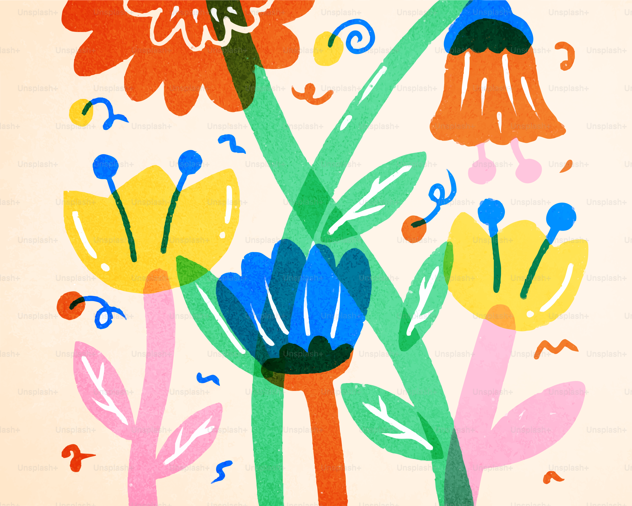 Colorful abstract floral illustration with playful swirls