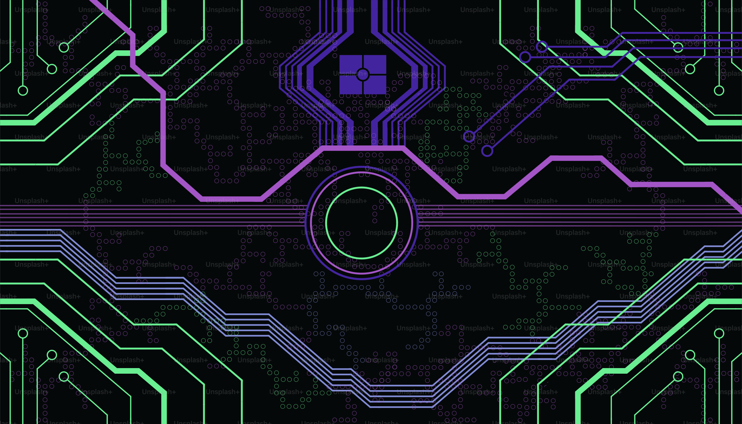 Patrón abstracto de placa de circuito digital con líneas de neón.