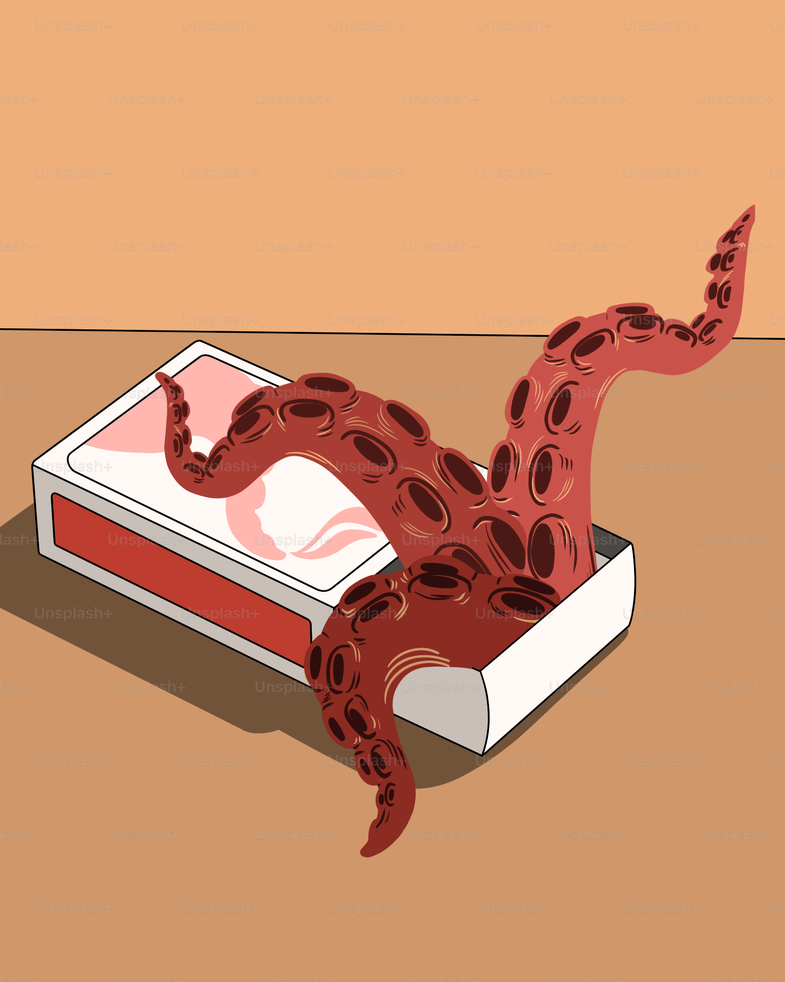 Tentacles emerging from a white box.