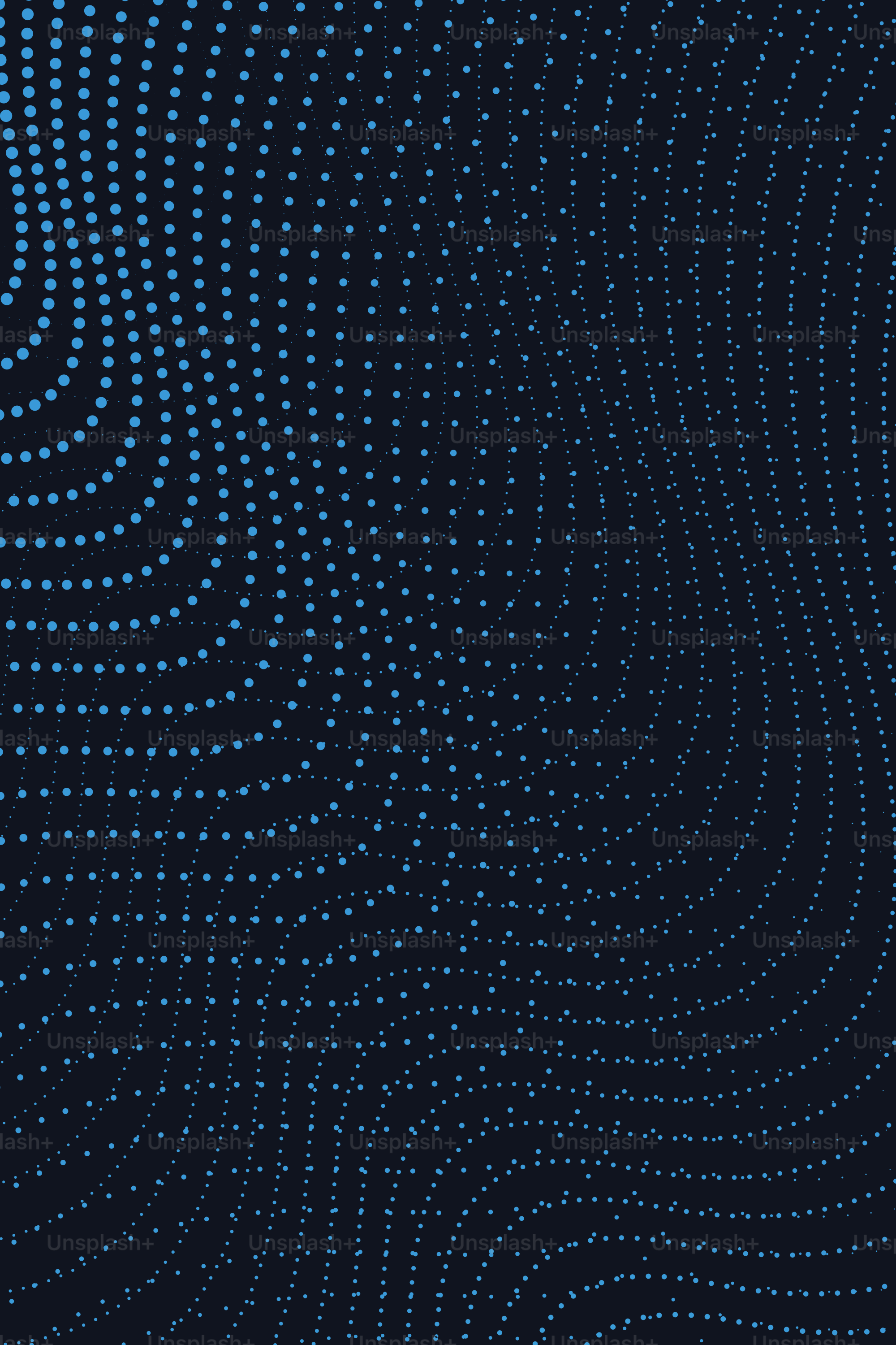 Abstract blue dots forming wavy lines on dark background