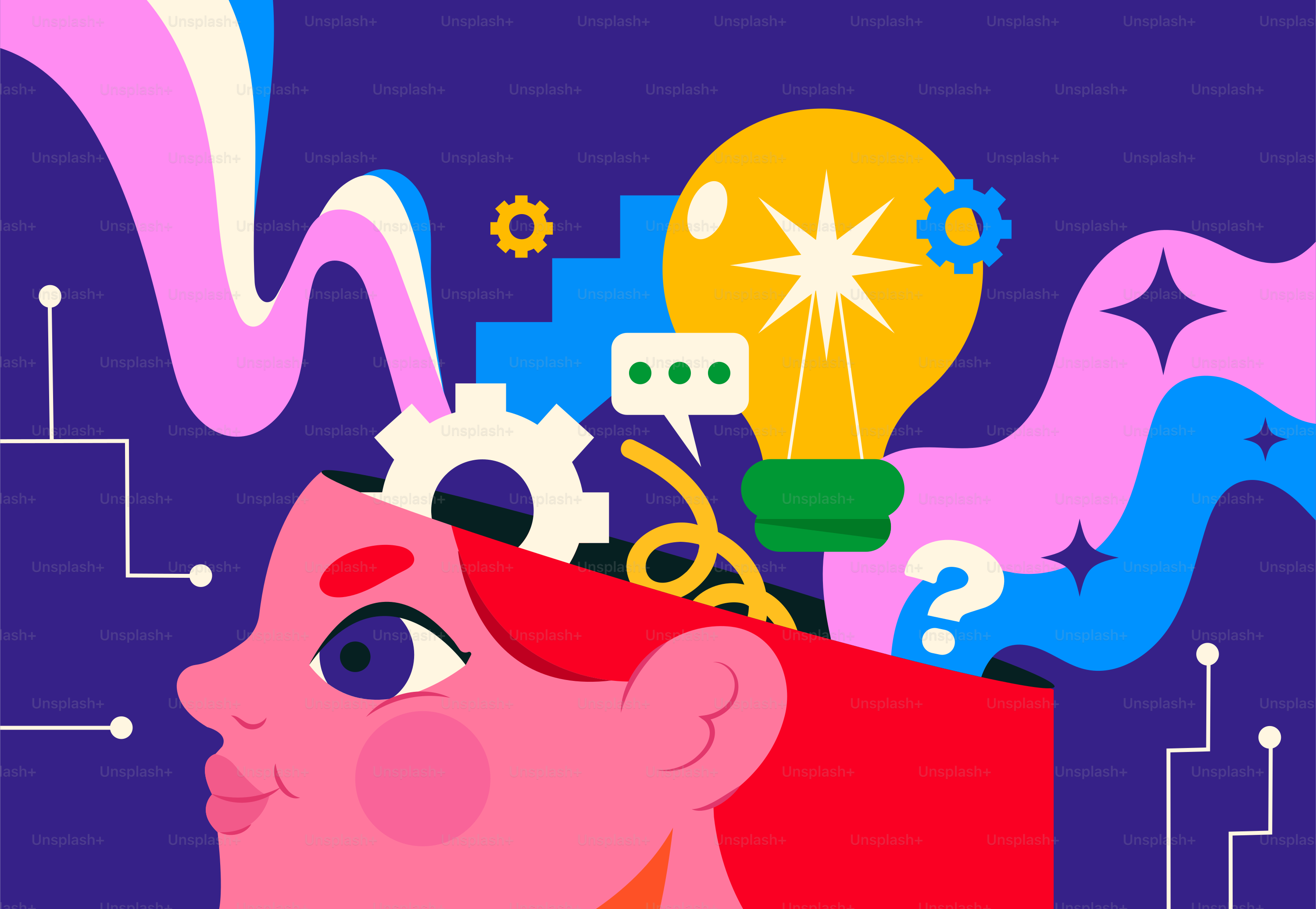 Abstract concept of ideas and creativity emerging from a head.