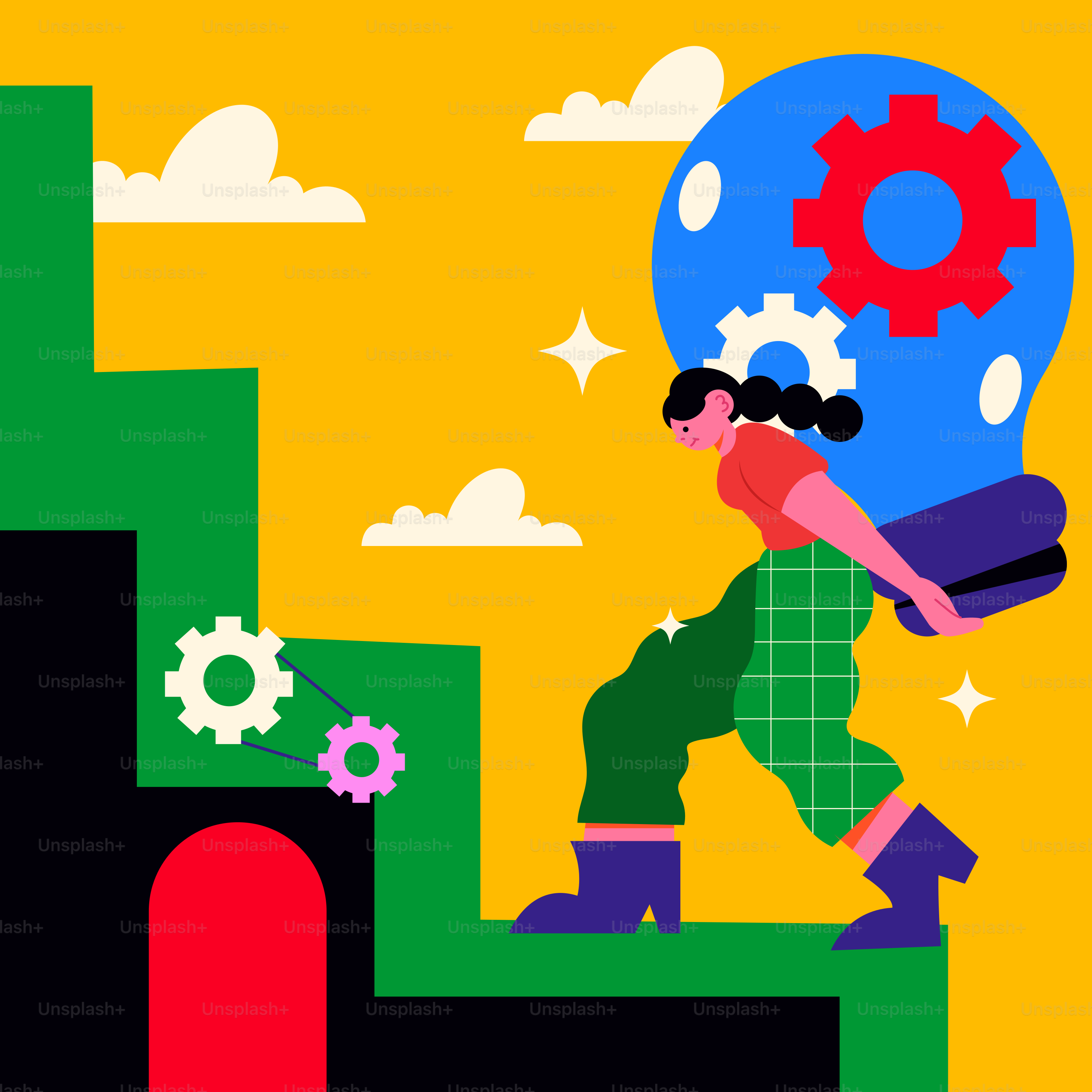 Abstract concept of ideas and creativity emerging from a head. vector ...