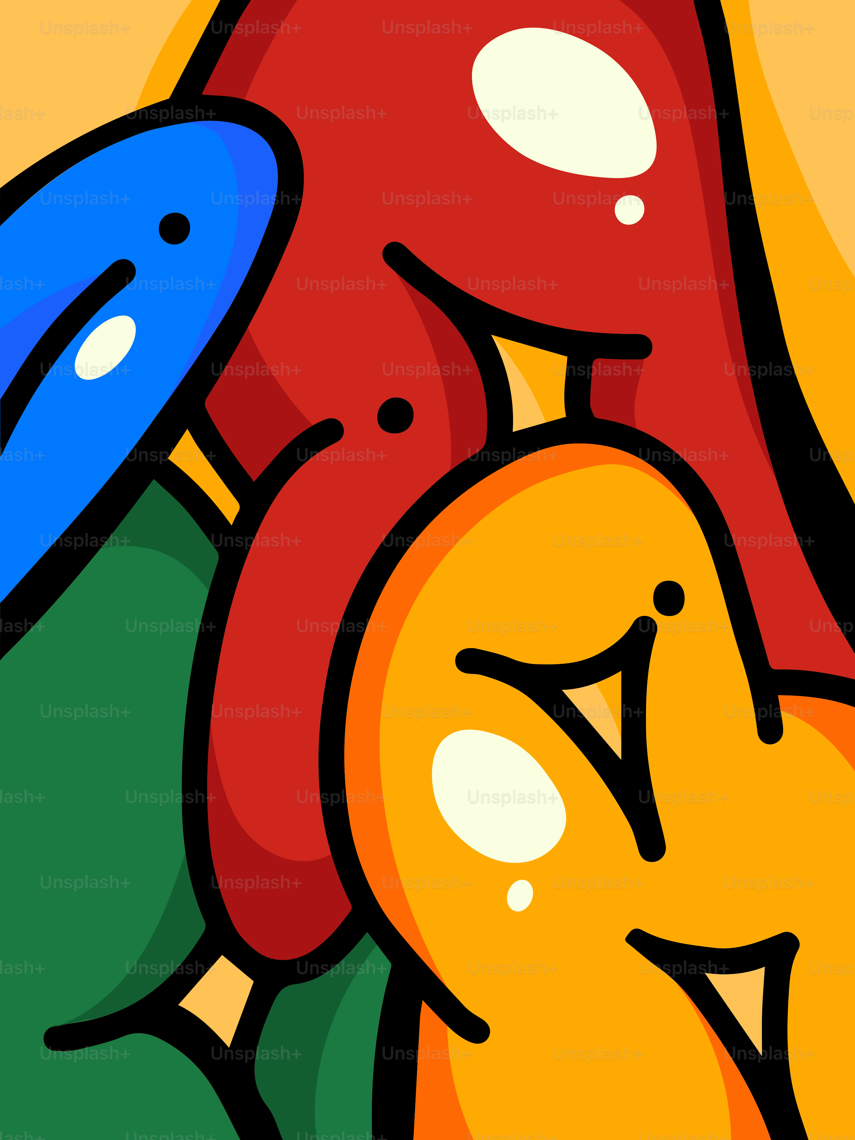 Formas abstractas y coloridas con ojos de dibujos animados