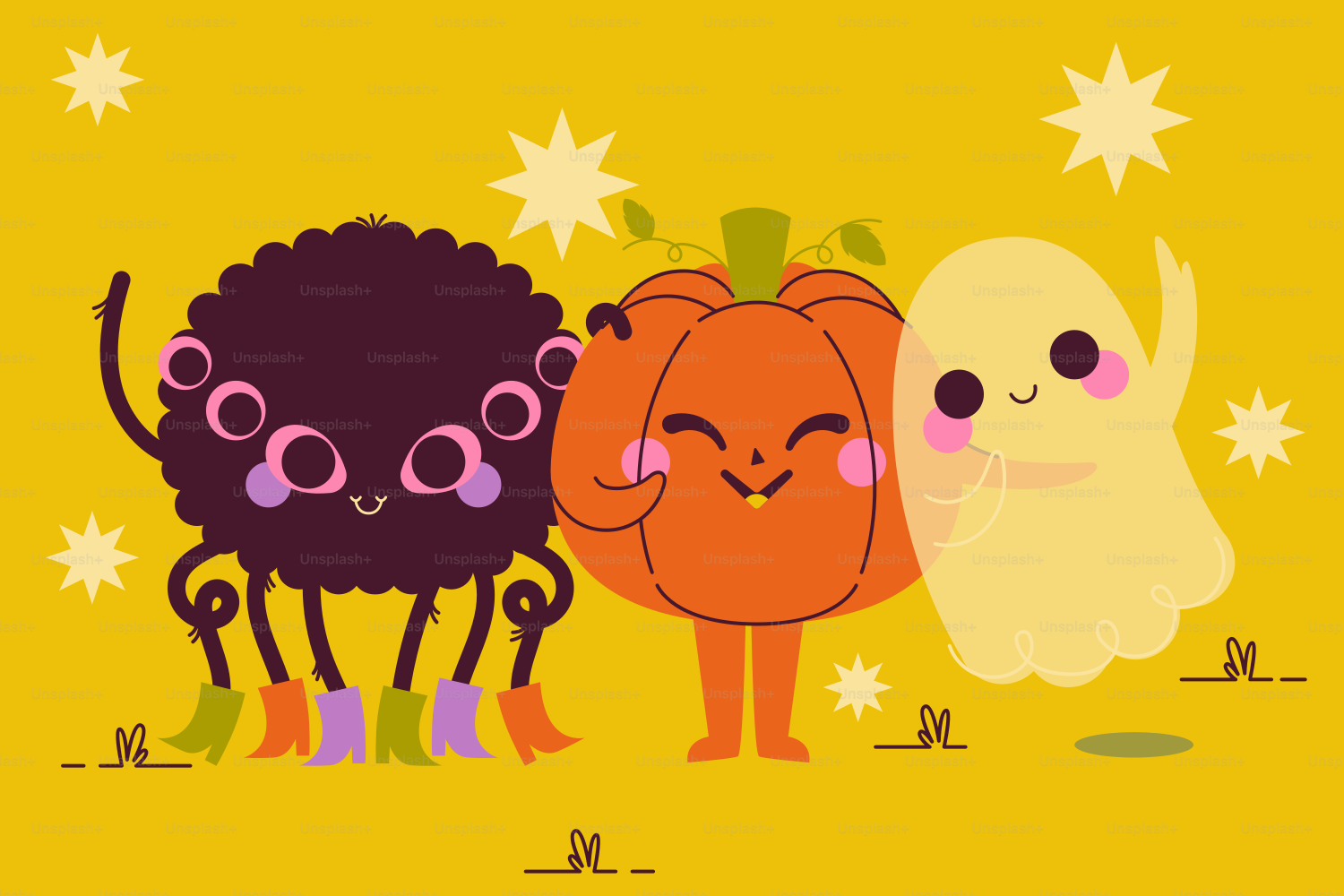 Une jolie araignée, une citrouille et un fantôme sur fond jaune vectoriel –  Image de Automne sur Unsplash, image size:3000x2000