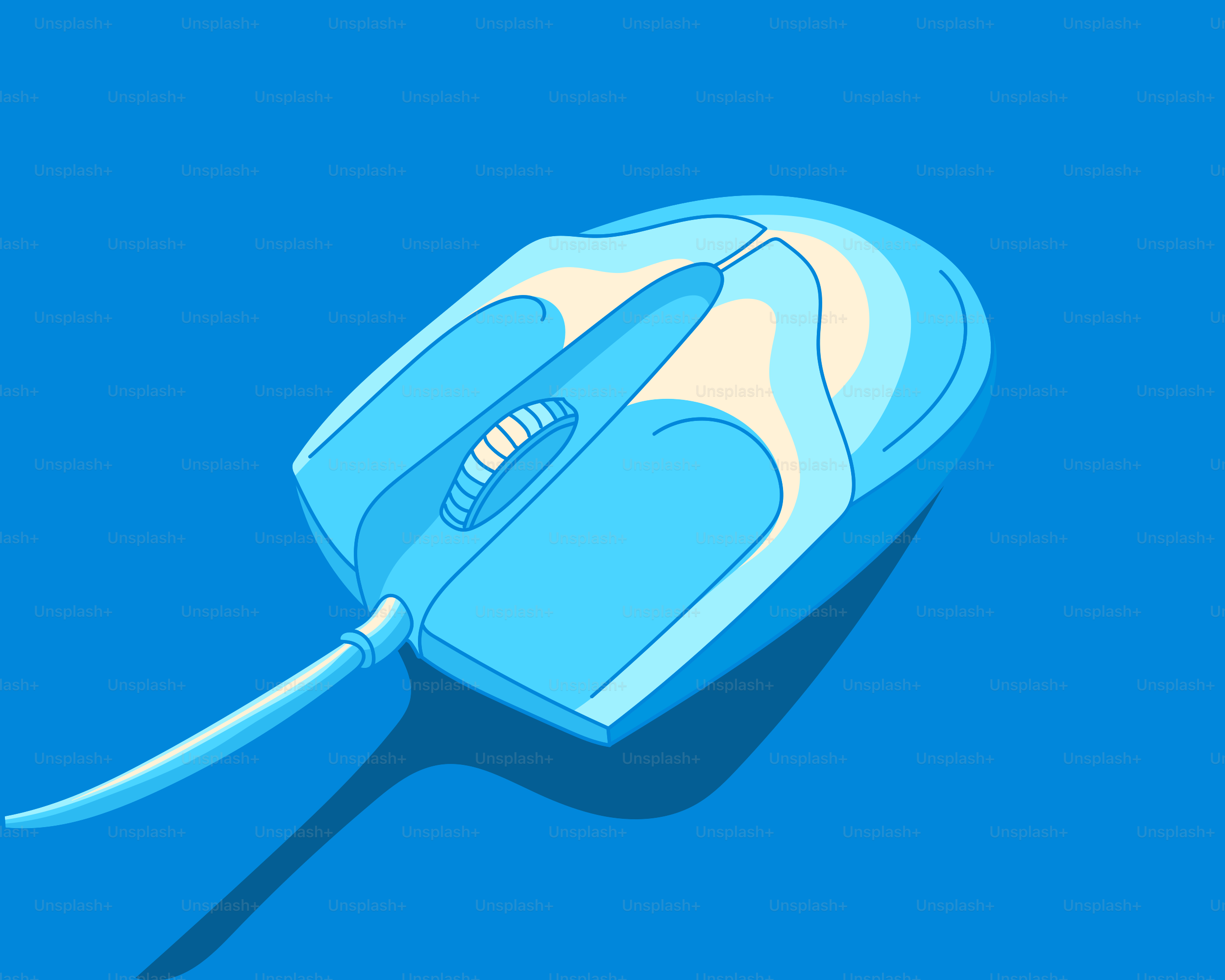 A blue computer mouse on a blue background
