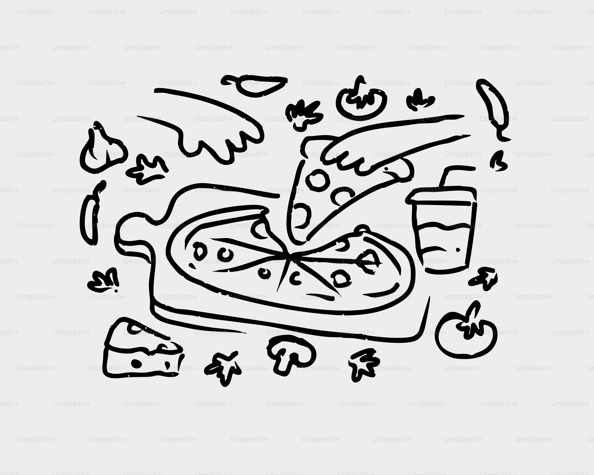 Hands taking slices of pizza with ingredients around ingredients