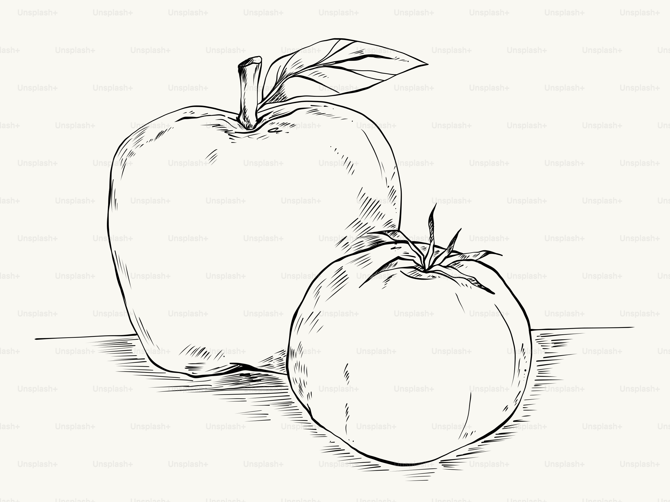 Sketch of an apple and a tomato