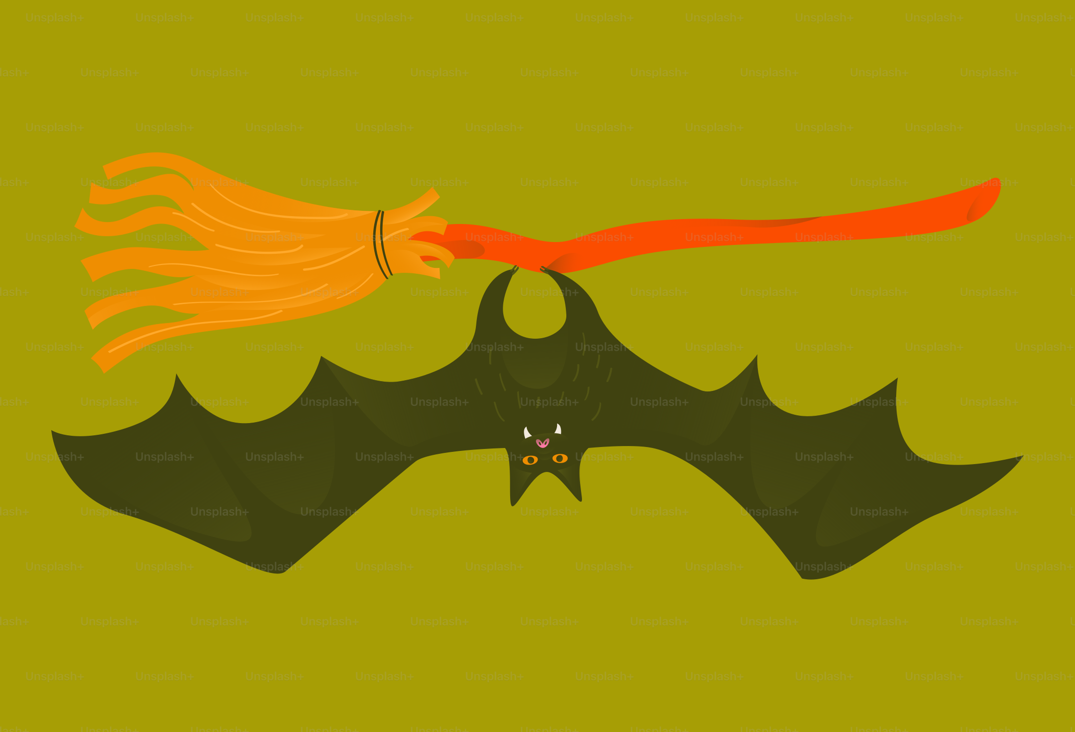 A cartoon bat flying with a broomstick