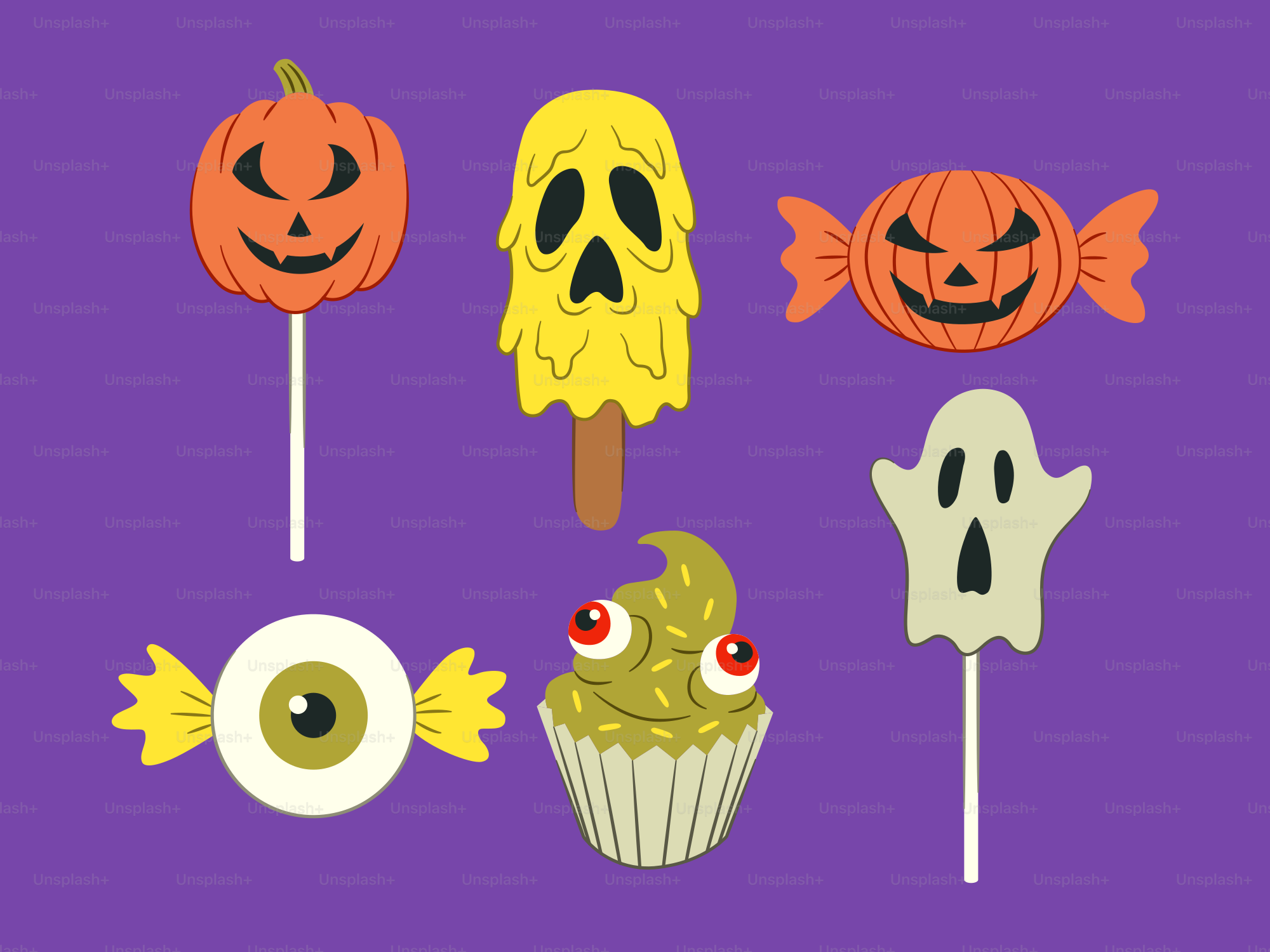 Halloween themed treats on purple background
