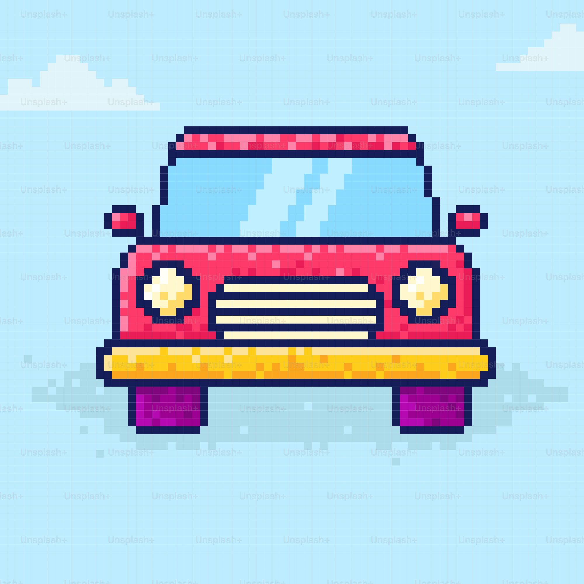 Pixel art red car on a blue background