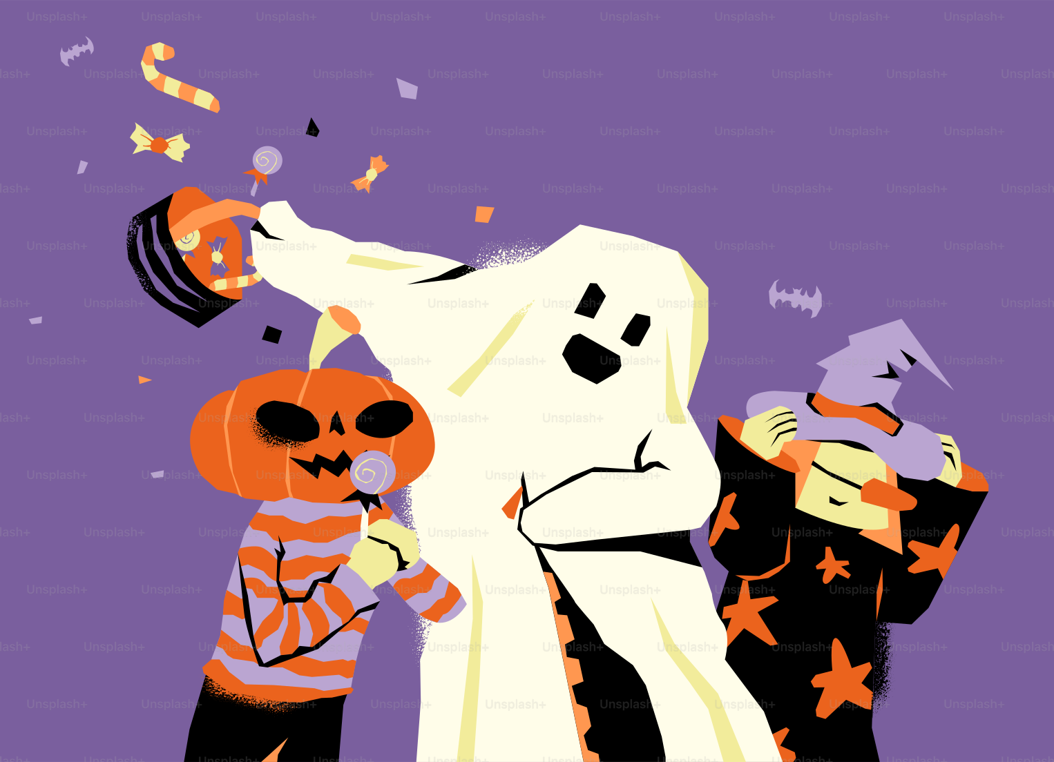 Halloween characters singing and dancing with candy.