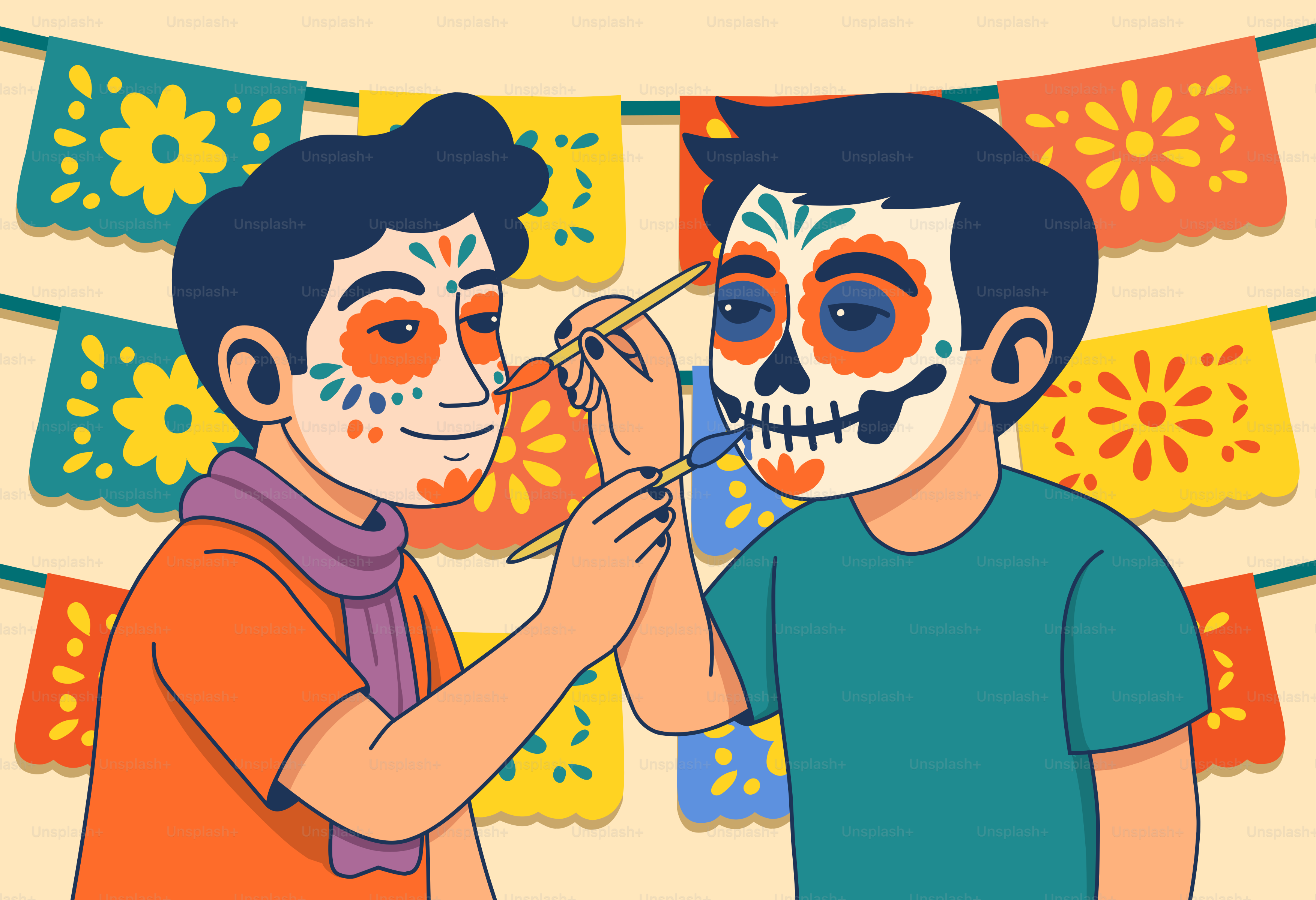 Man paints skull face on another man