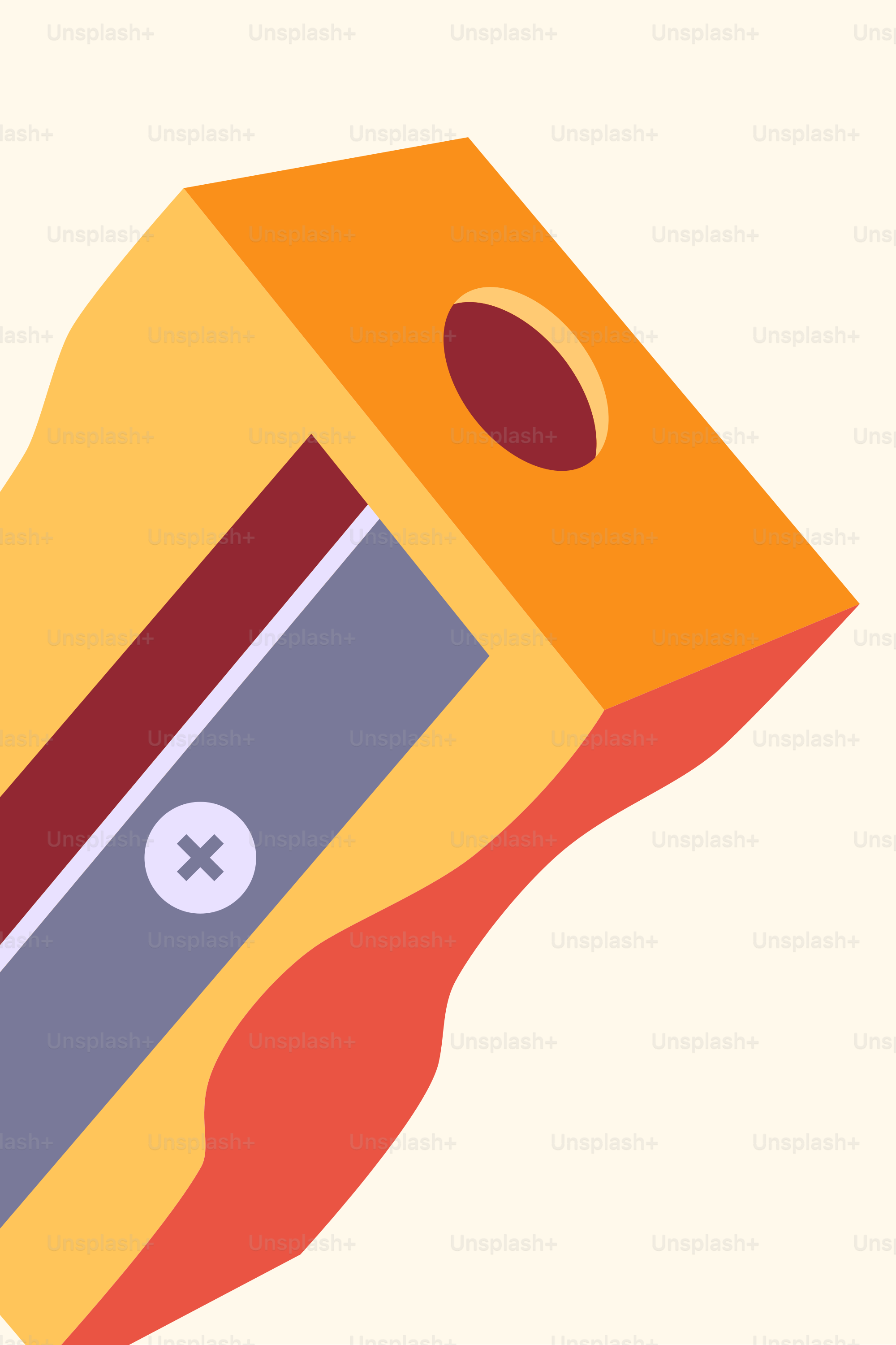 A yellow pencil sharpener with red and gray details.