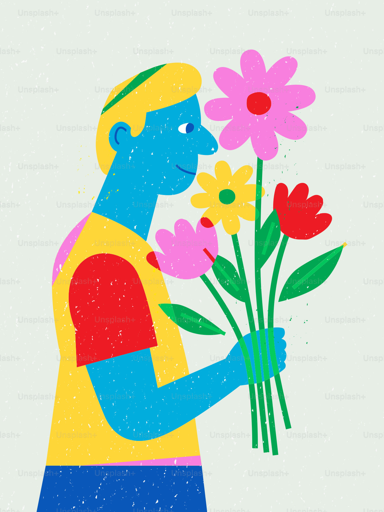 Man holding a colorful bouquet of flowers