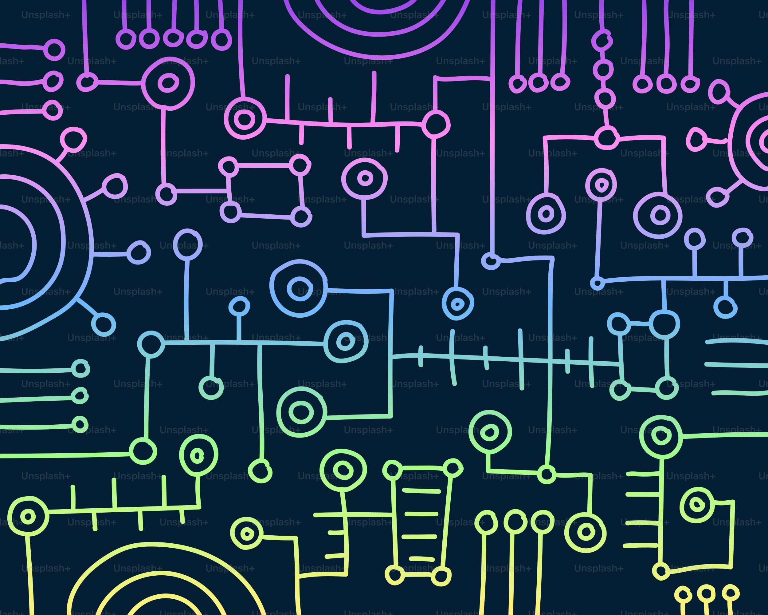 Abstract digital circuit board pattern with neon colors vector ...