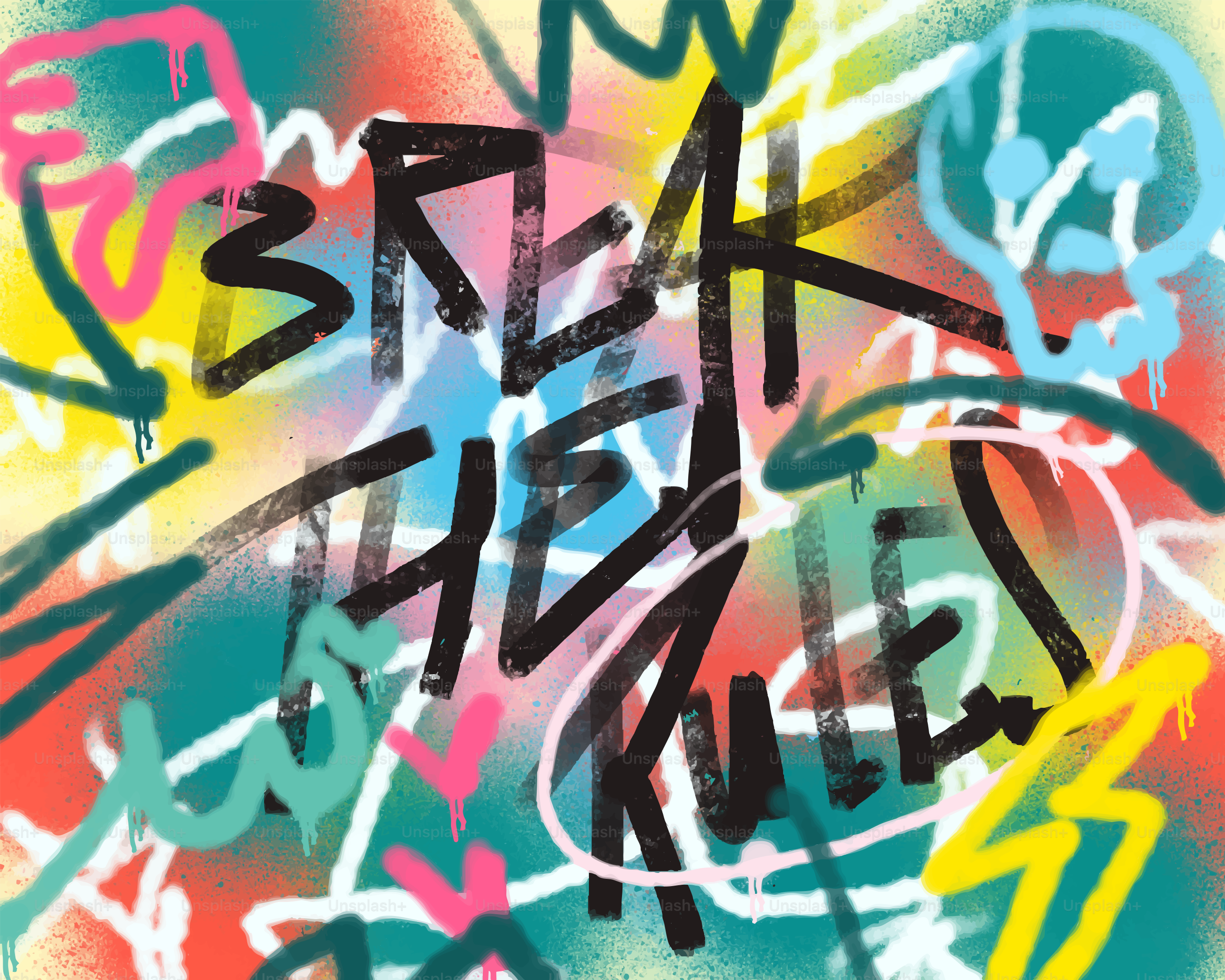 Arte de graffiti con texto "rompe la regla".