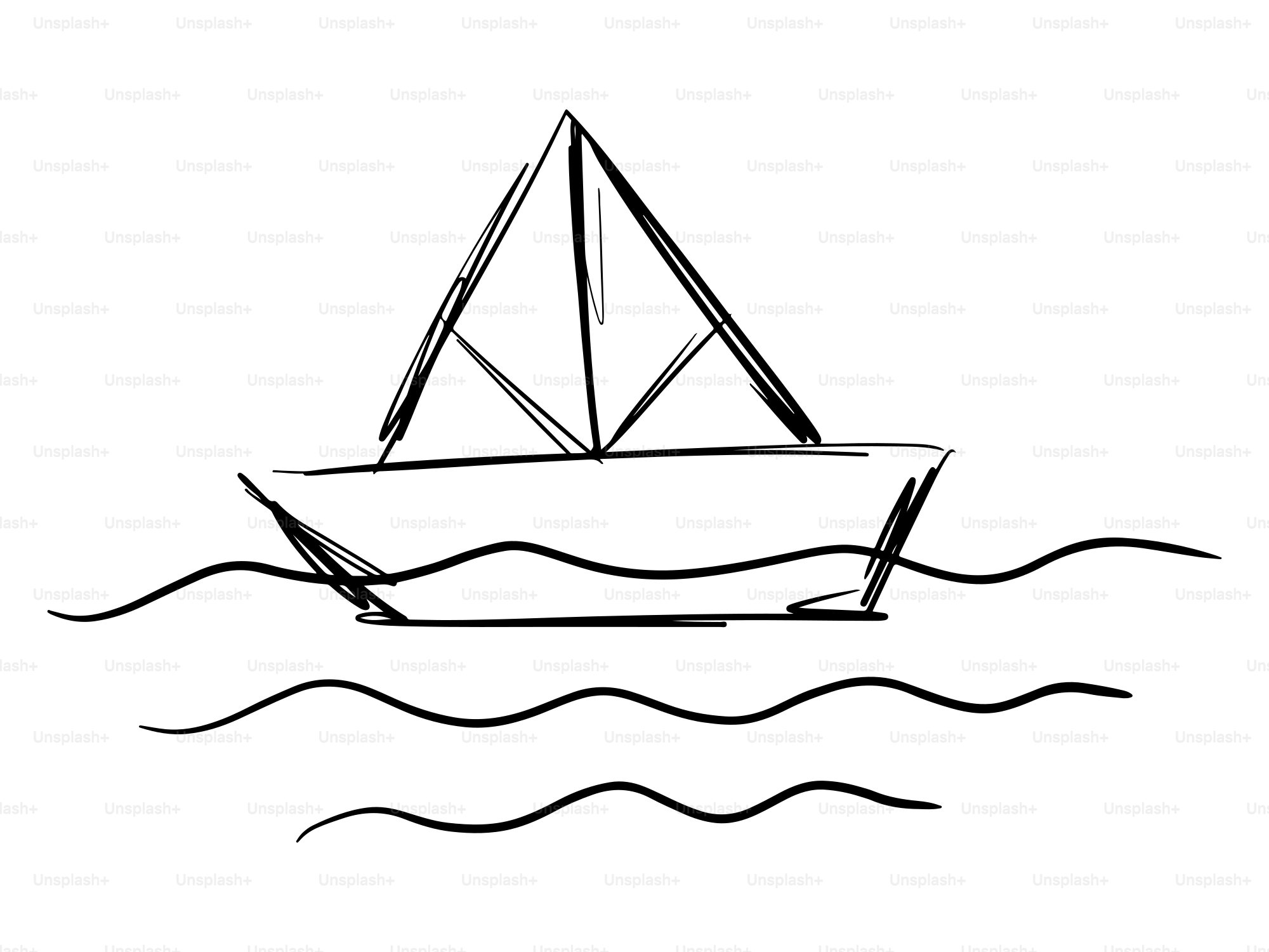 A simple sketch of a sailboat on wavy water