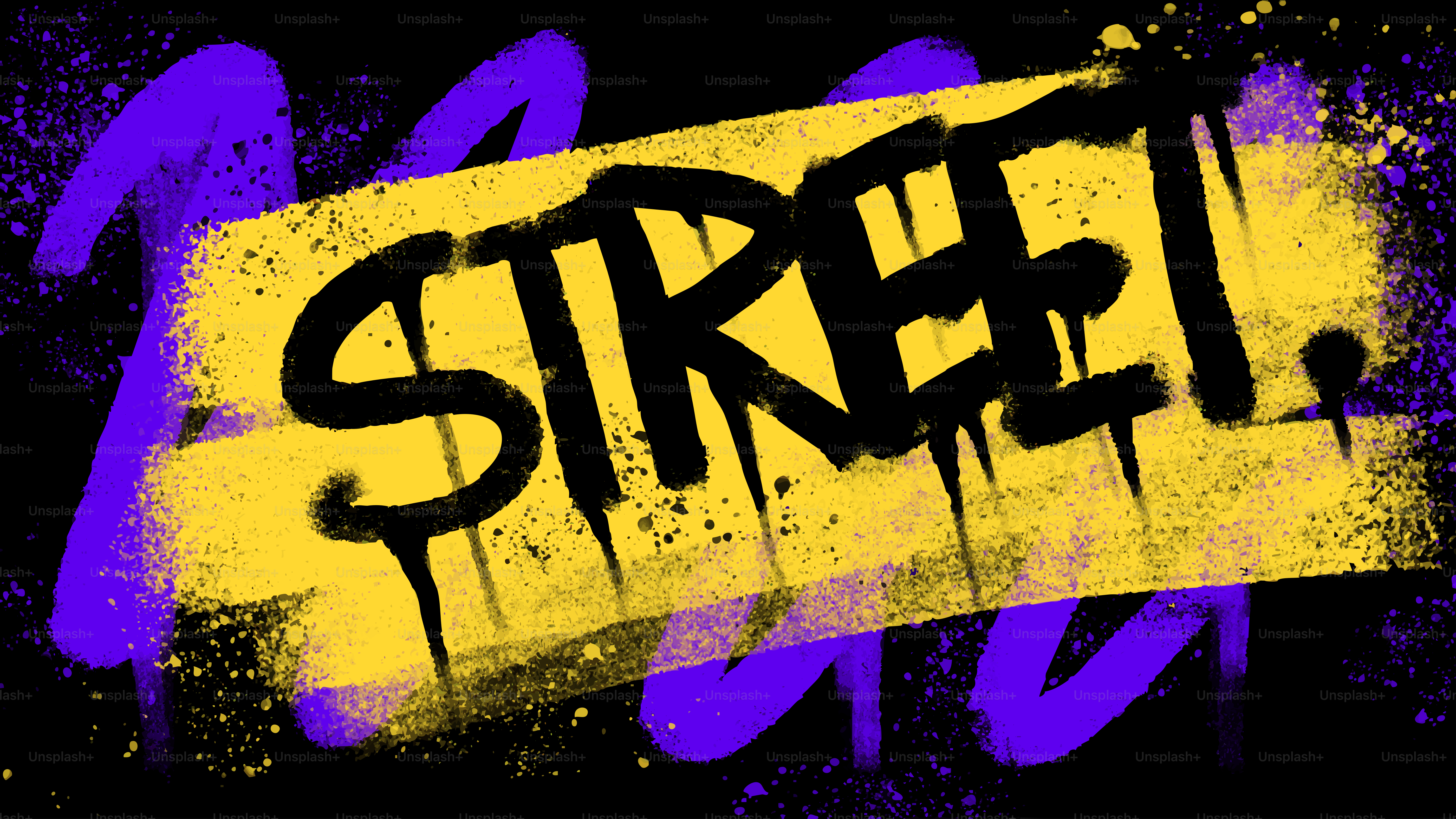 Arte graffiti con la parola strada in giallo.