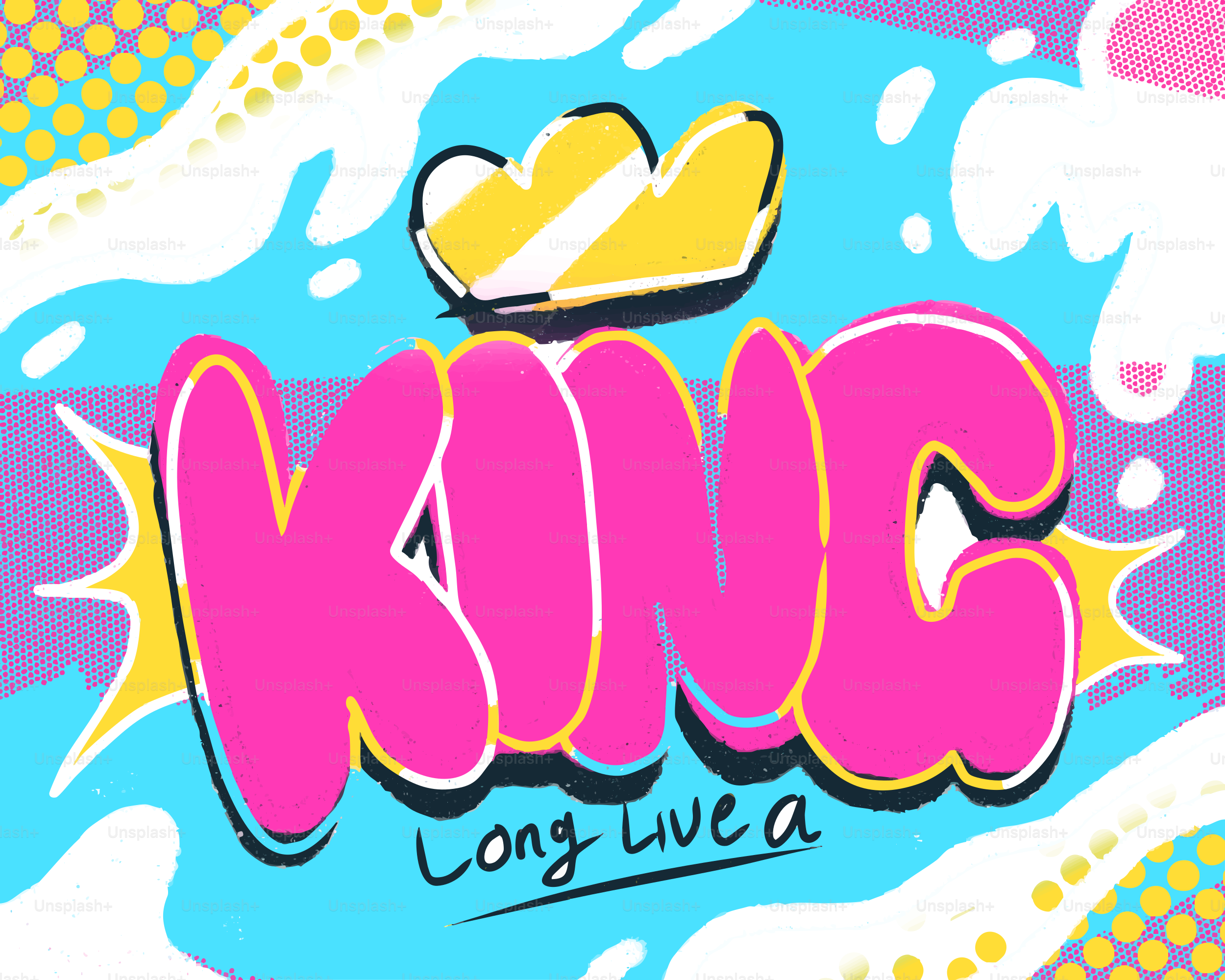 Colorful graffiti-style text reads king with a crown.