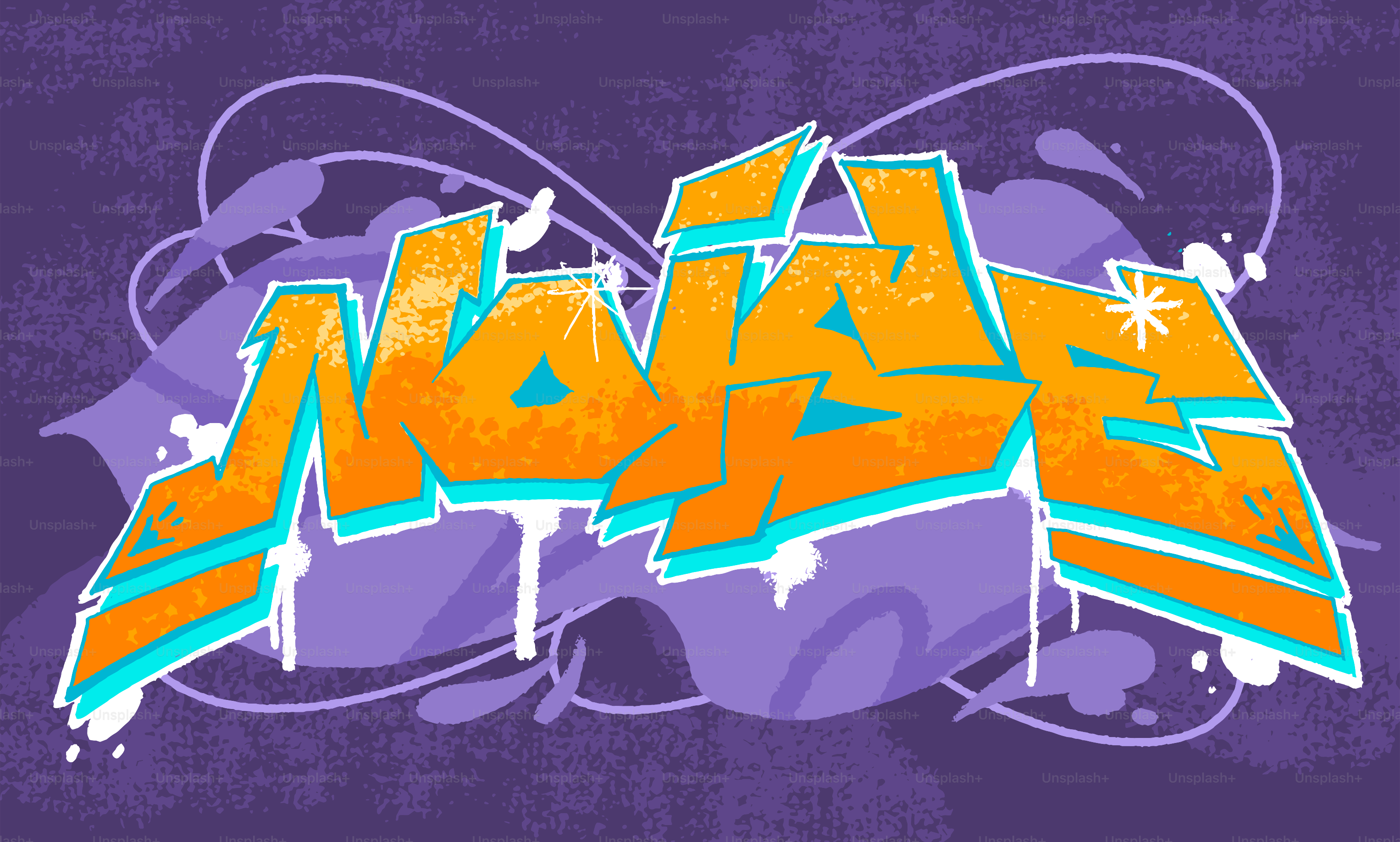 Art graffiti avec lettres orange et bleues.
