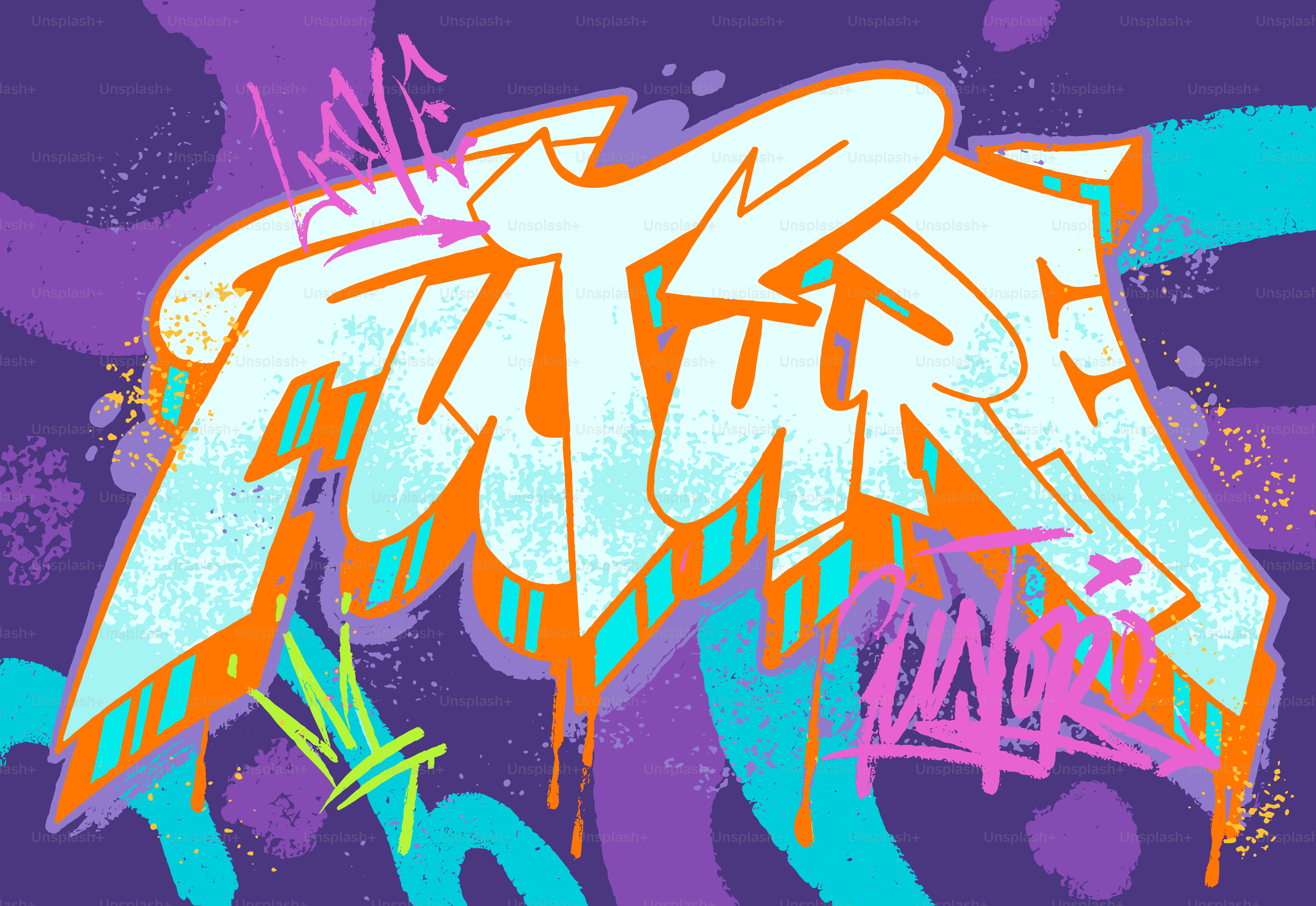 Graffiti art spelling the word "future" on purple background
