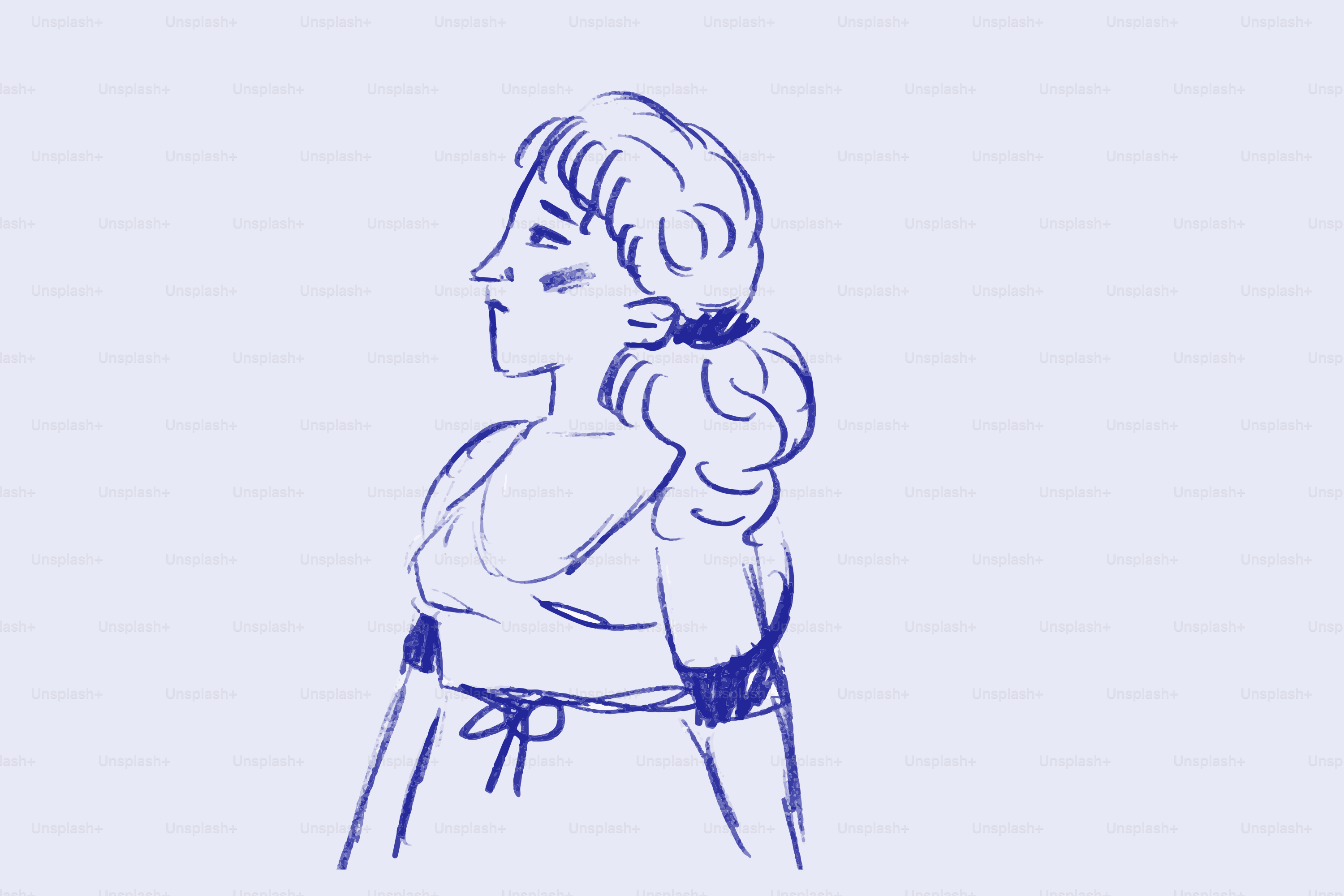 Sketch of a woman with hair in a bun