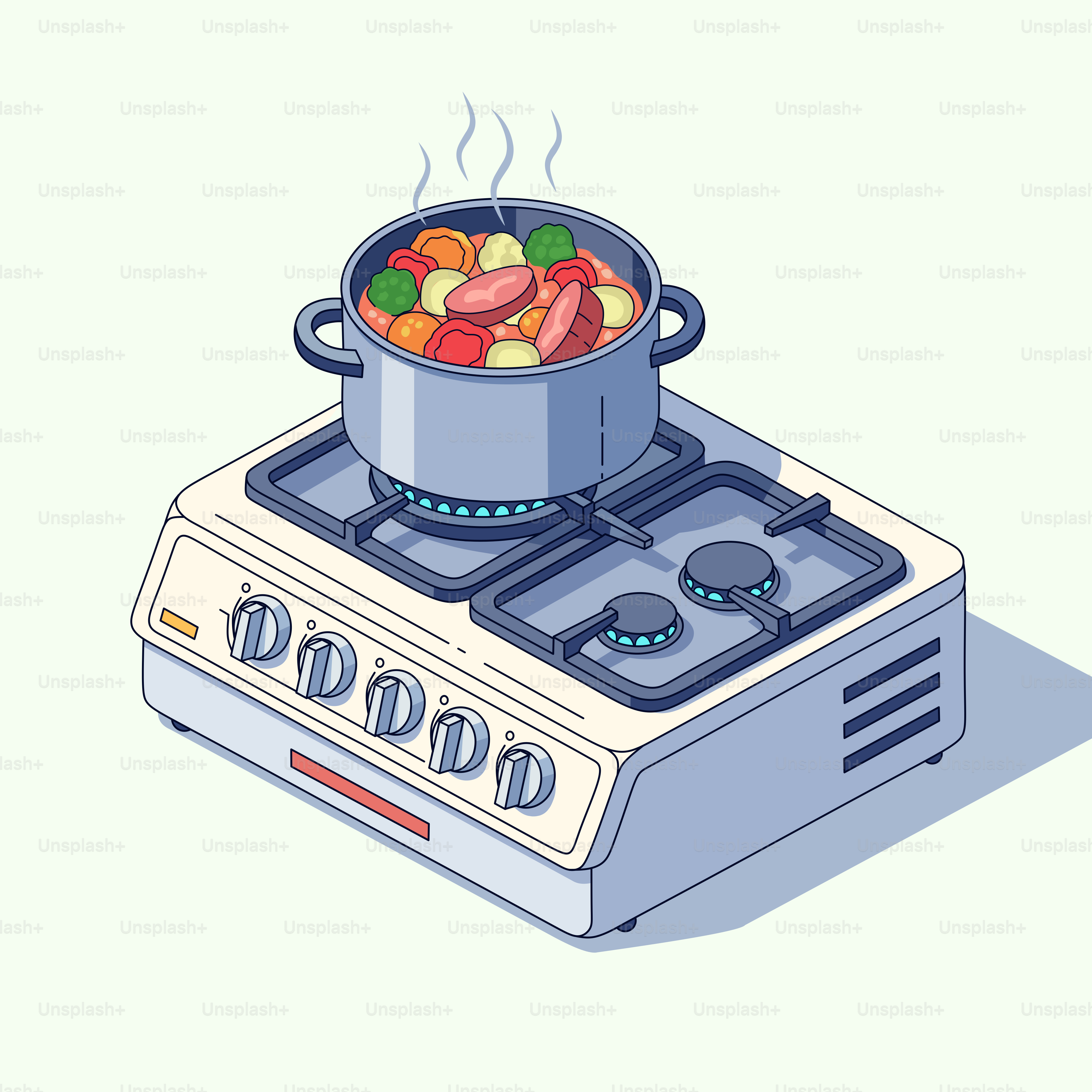 Stew cooking in pot on gas stove