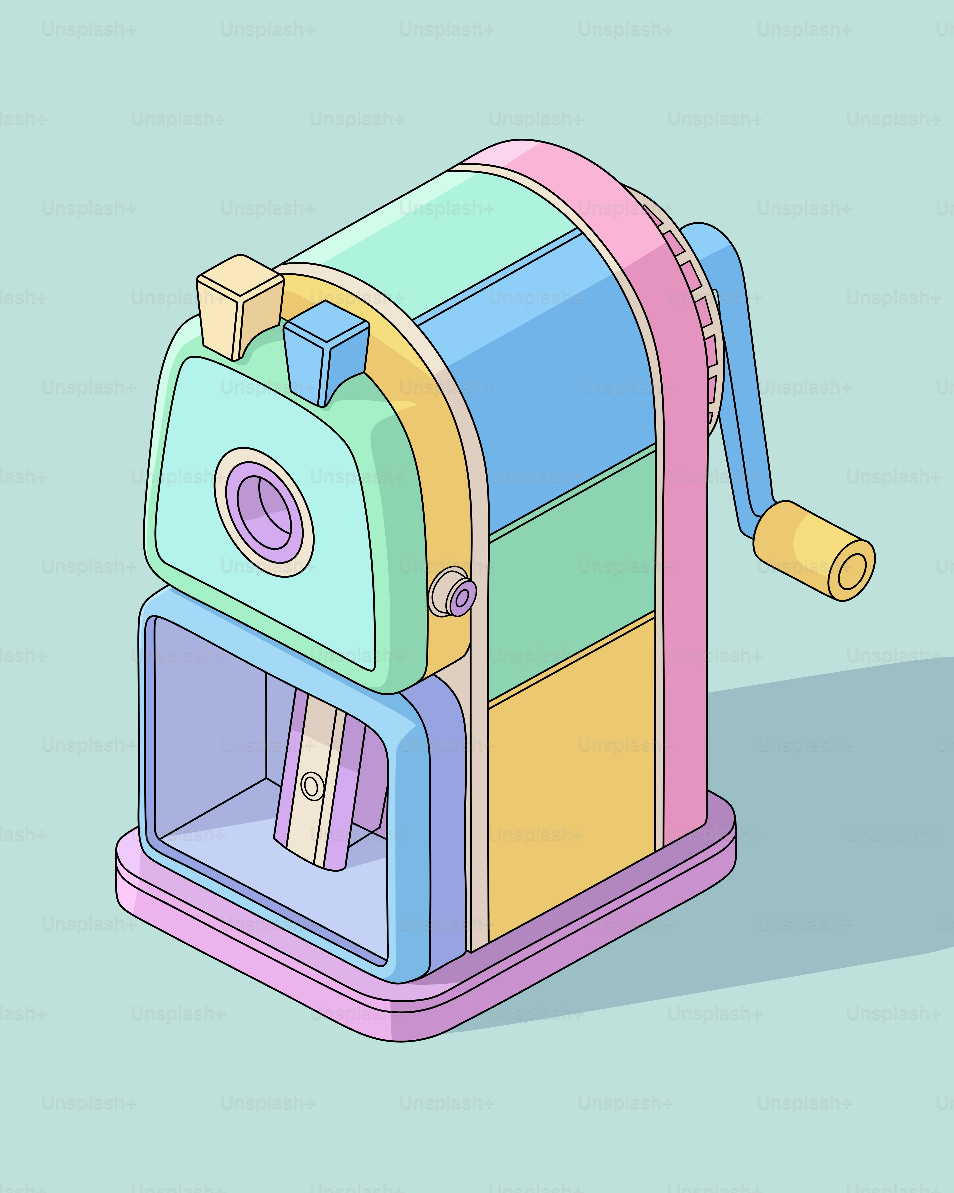 Colorful pencil sharpener on a light blue background