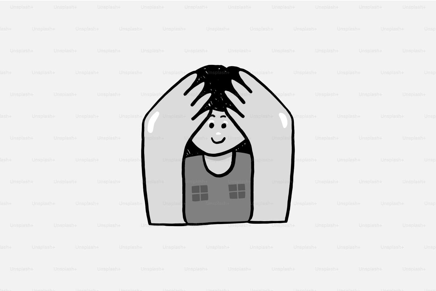 Hands covering a smiling person's head