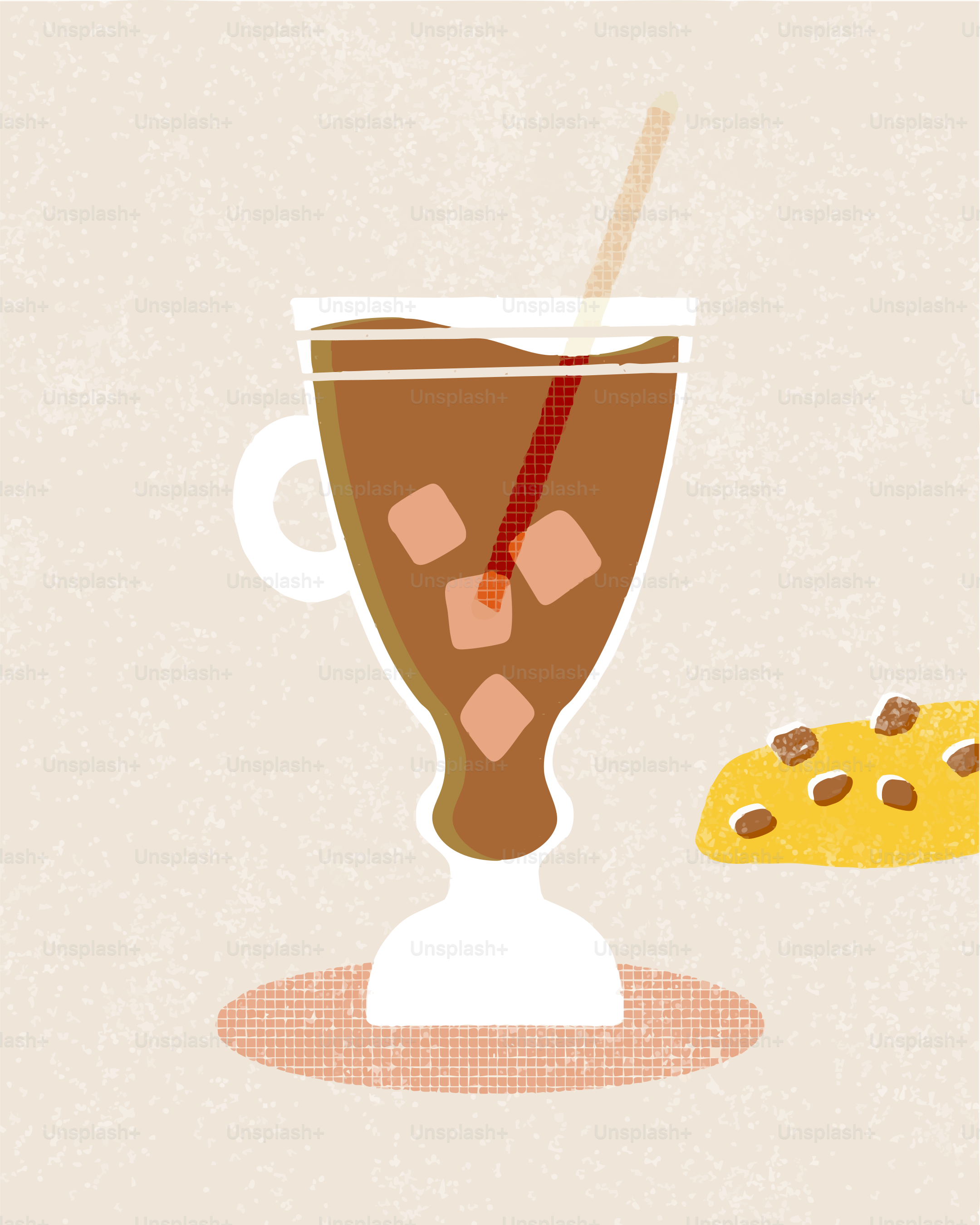 Caffè freddo con cannuccia e biscotto.