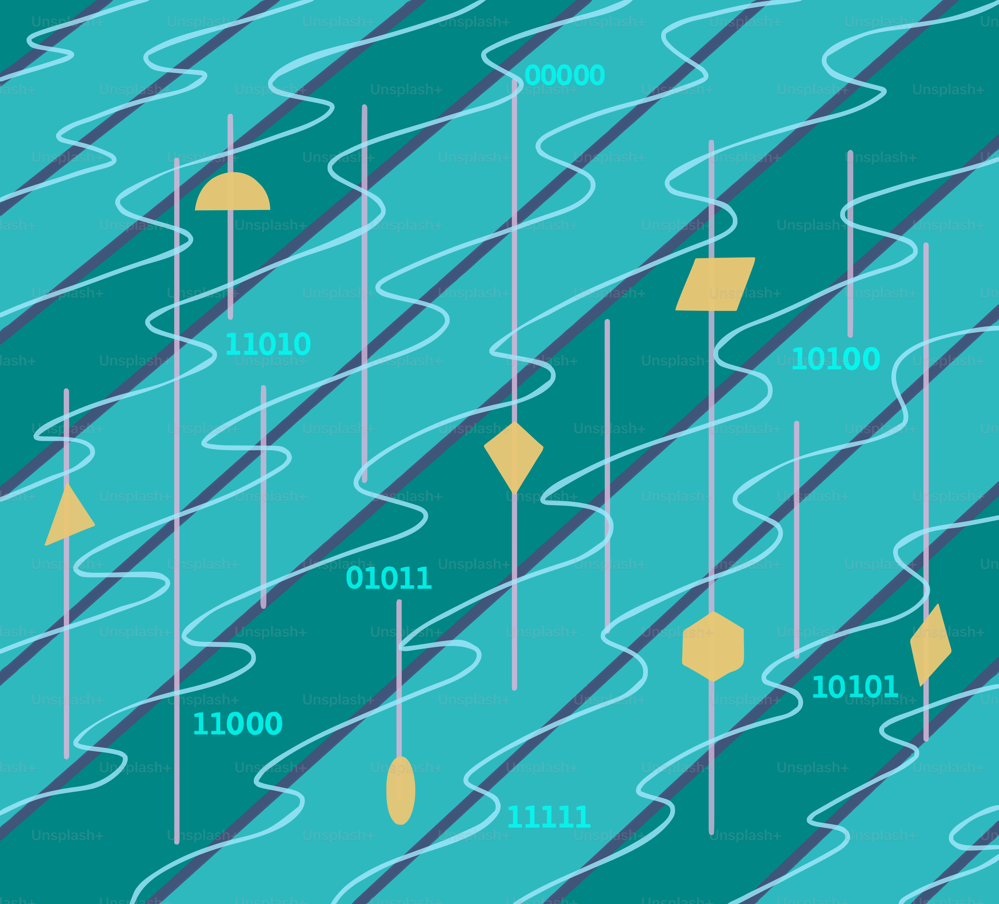 バイナリコードと幾何学的形状を使用した抽象的なデジタルアート