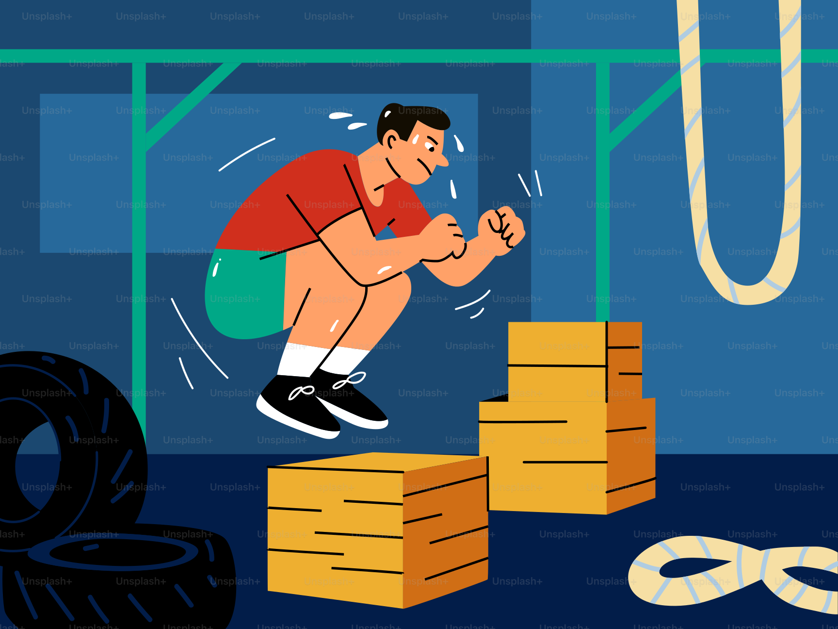 Man jumping on box in gym