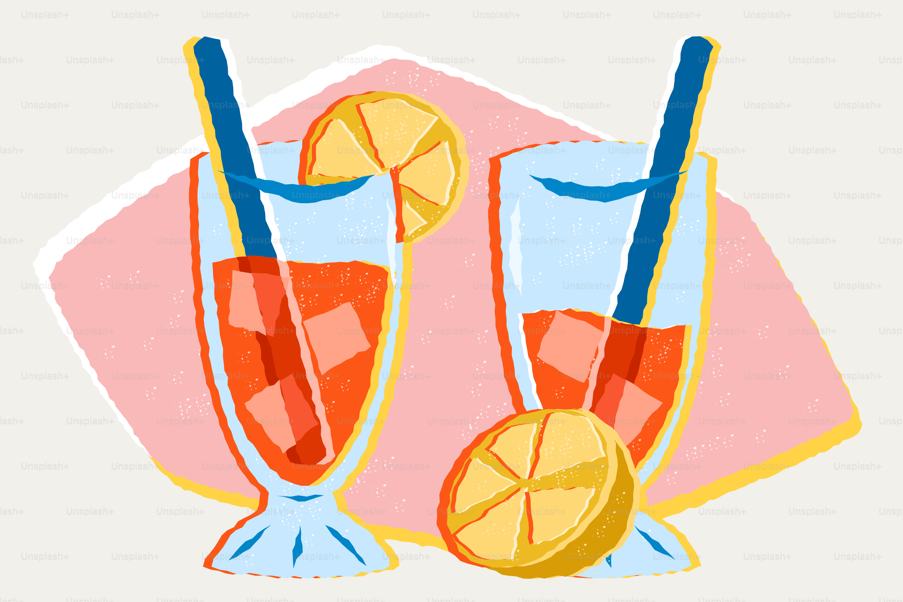 Two refreshing cocktails with lemon slices and straws