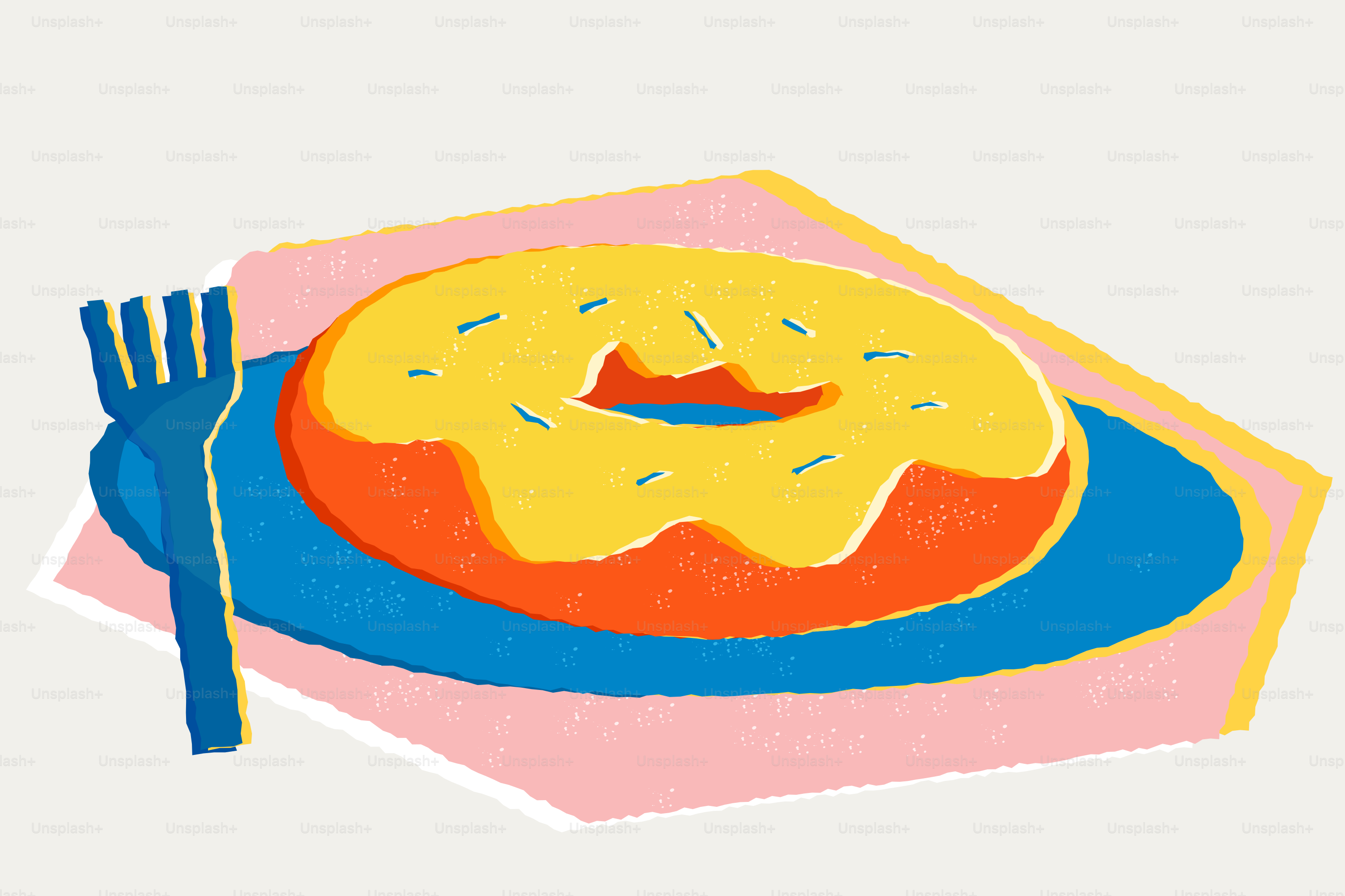 Um donut amarelo fosco em um prato com garfo.